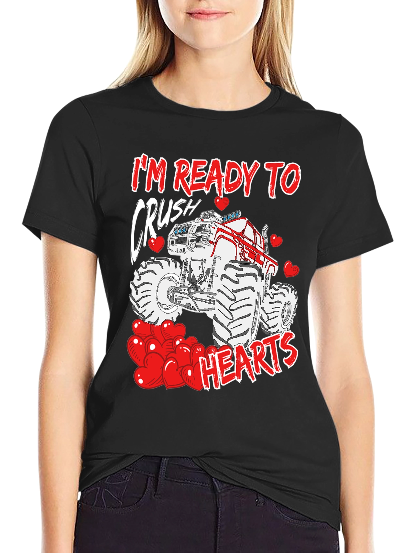Crush Hearts Monster Truck Valentines Day T-Shirt