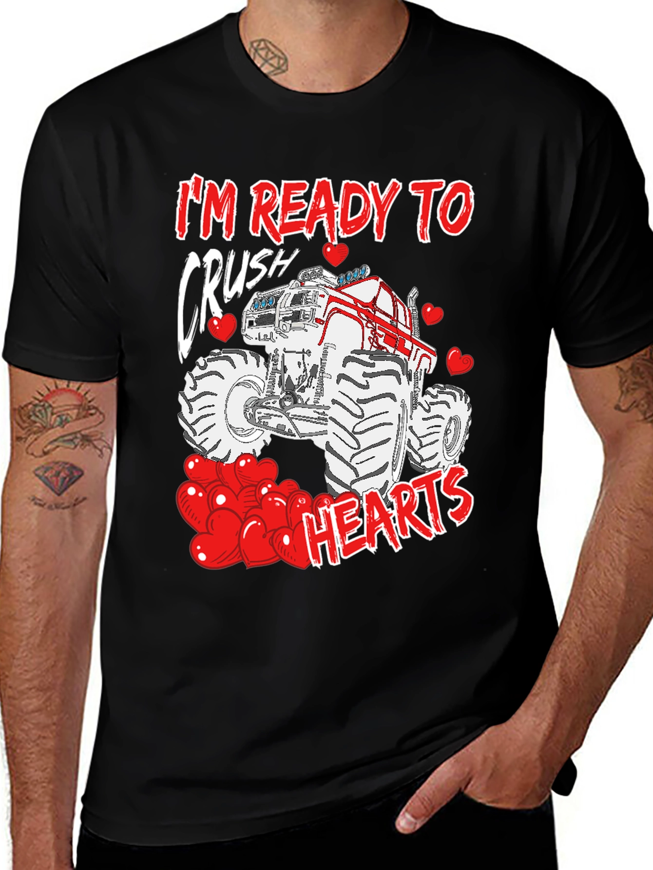 Crush Hearts Monster Truck Valentines Day T-Shirt