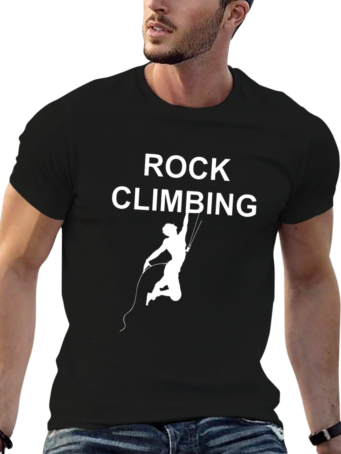 Rock Climbing Graphic Tee - Black Cotton Casual T-Shirt