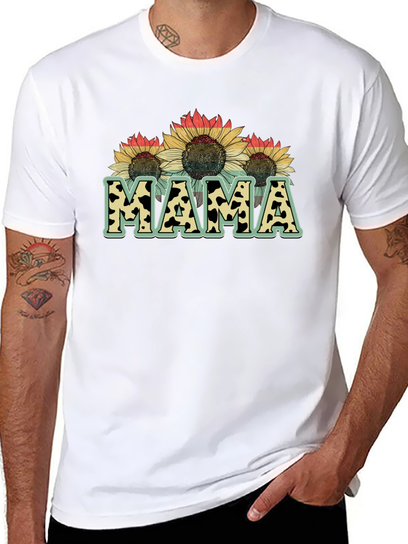 Mama Sunflower Cow Print Graphic Tee