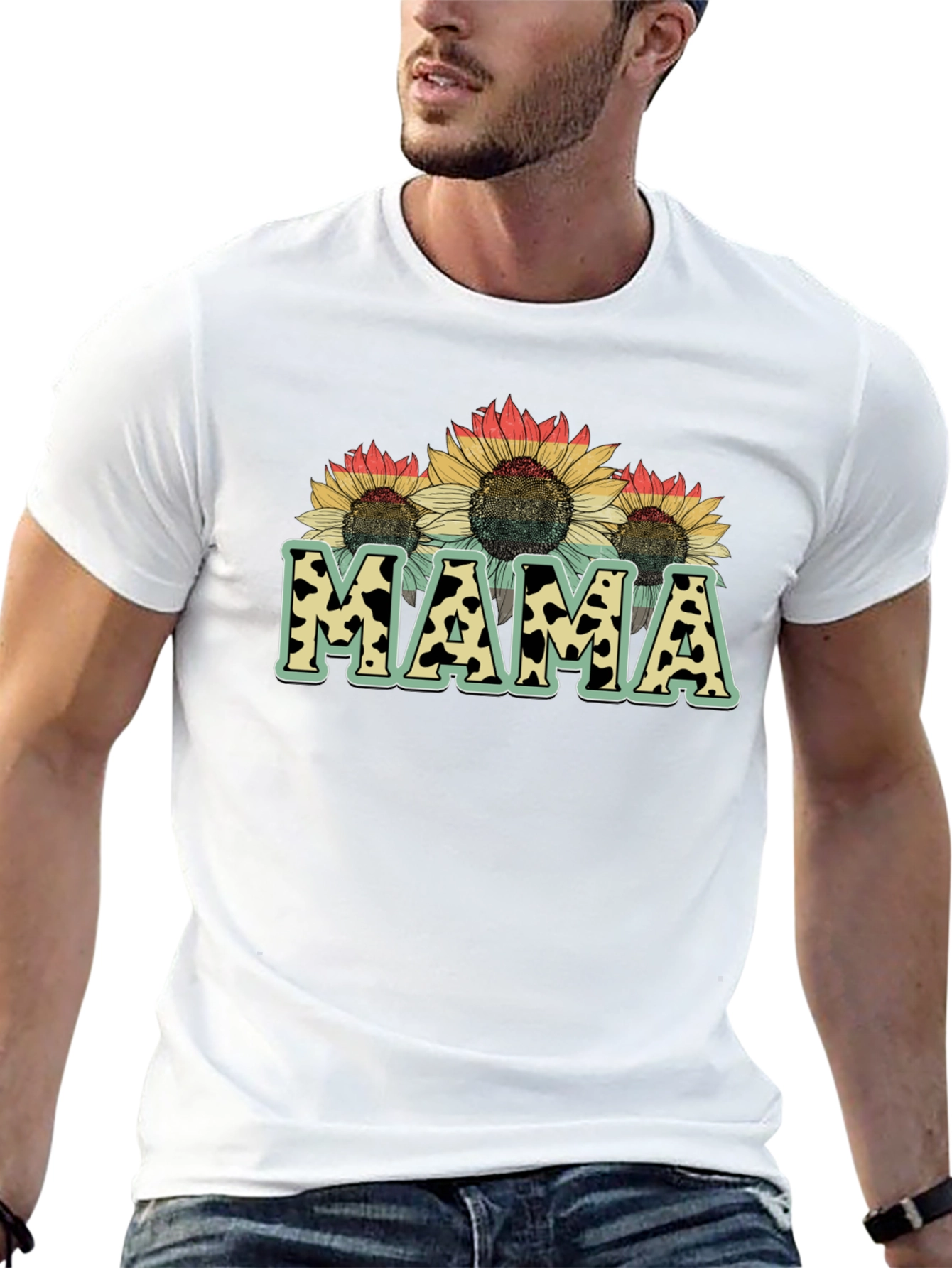 Mama Sunflower Cow Print Graphic Tee