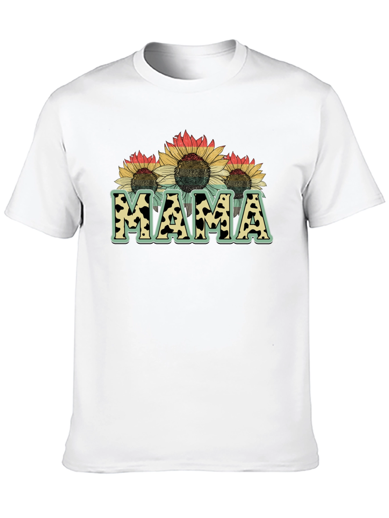 Mama Sunflower Cow Print Graphic Tee
