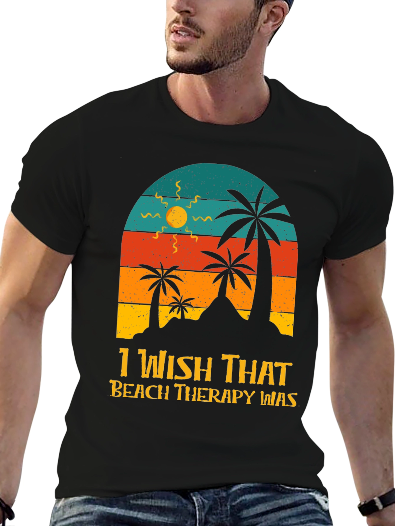 Beach Therapy T-Shirt - Palm Tree Sunset Graphic Tee