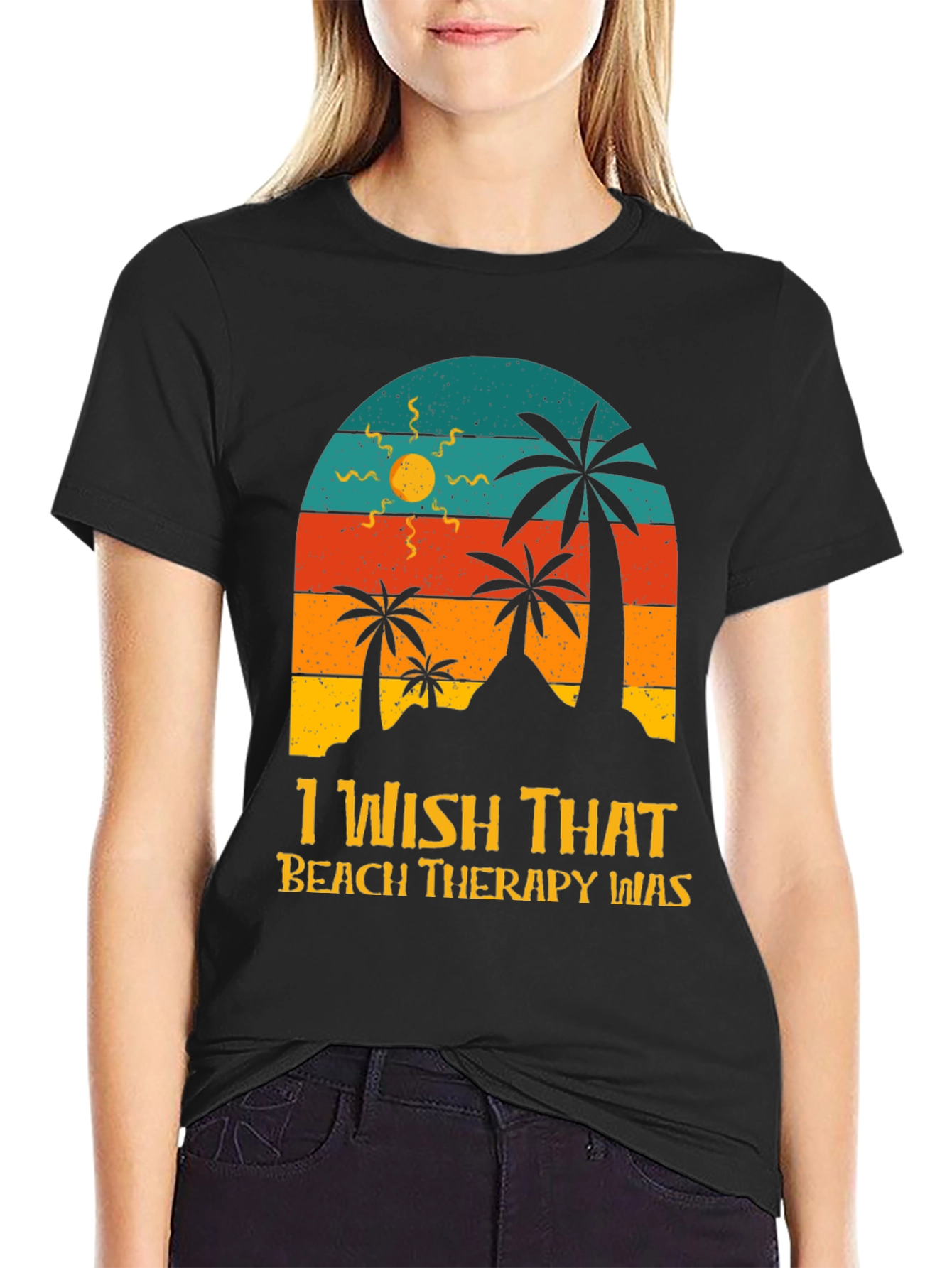 Beach Therapy T-Shirt - Palm Tree Sunset Graphic Tee