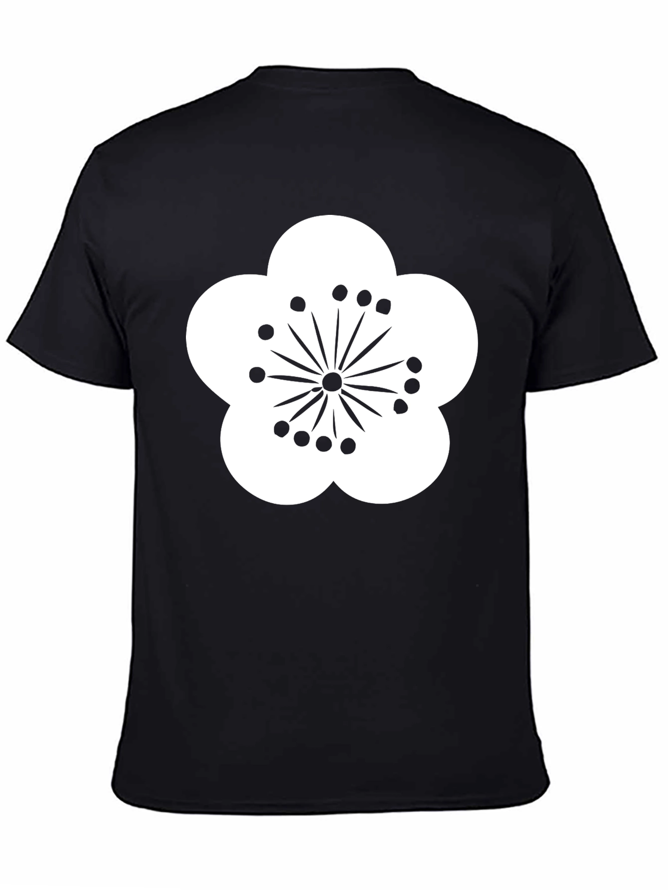 Black T-Shirt with White Flower Design