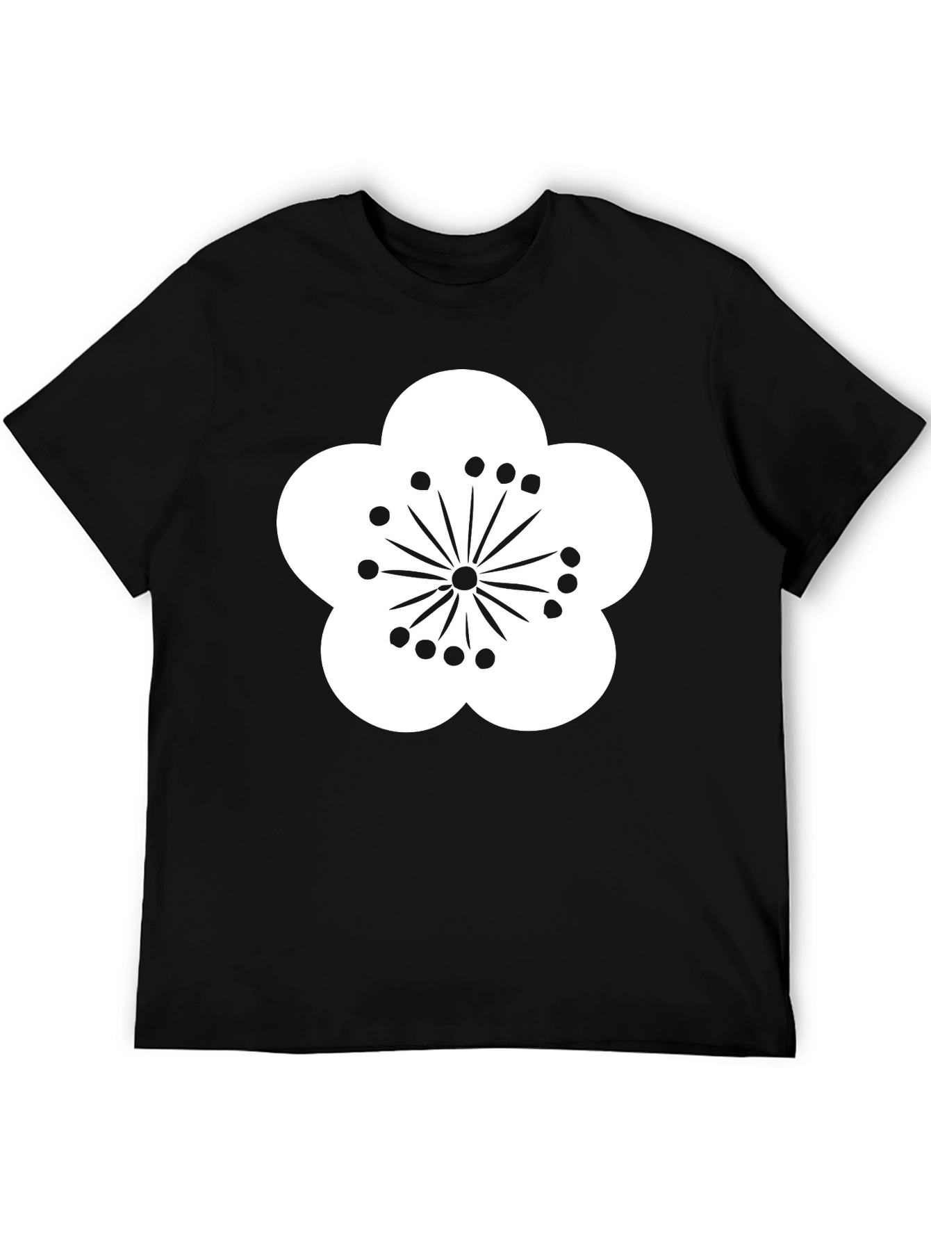 Black T-Shirt with White Flower Design