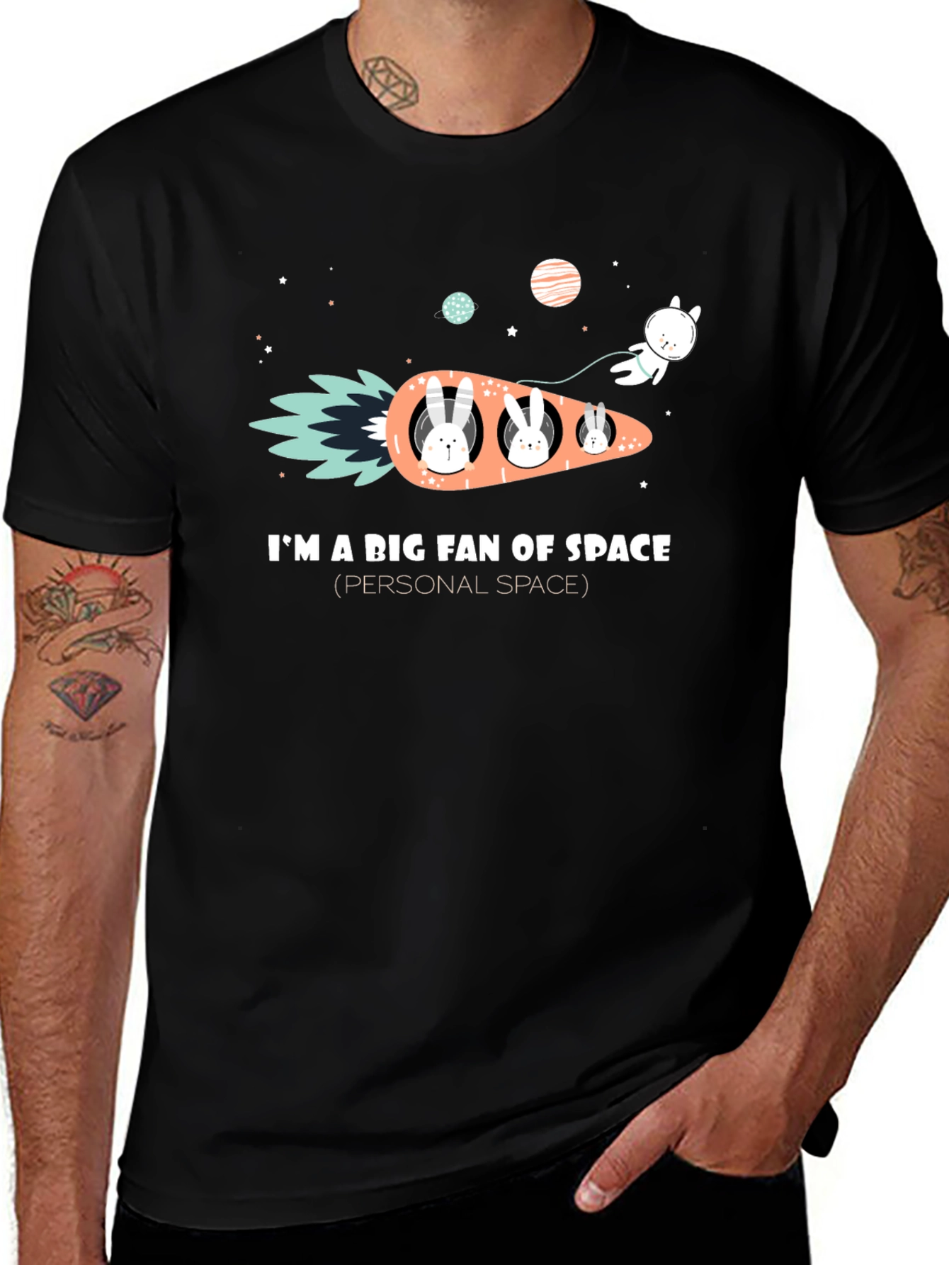 Space Fan Rabbit Carrot Rocket T-Shirt