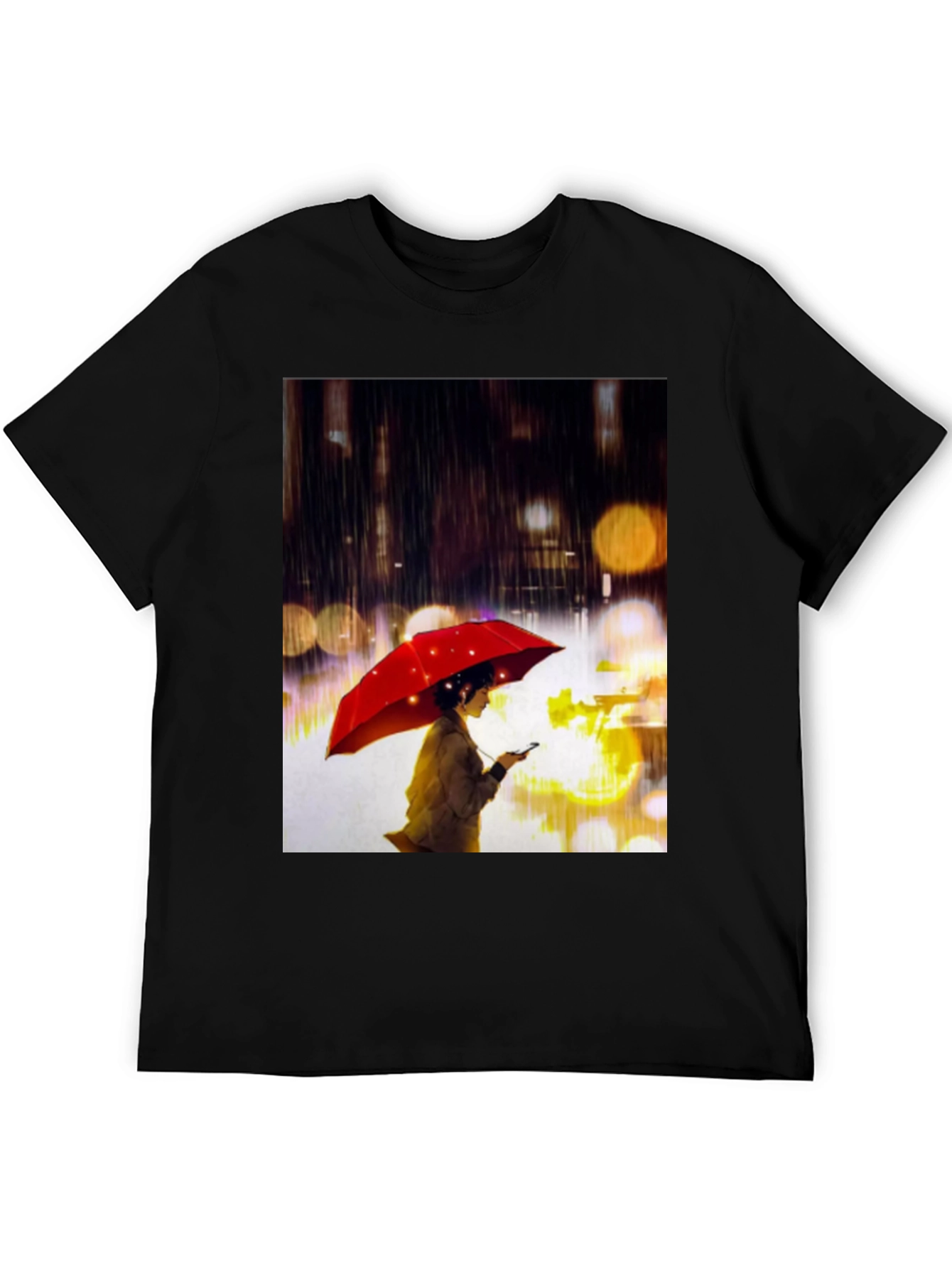 Rainy Night T-Shirt: Woman with Red Umbrella