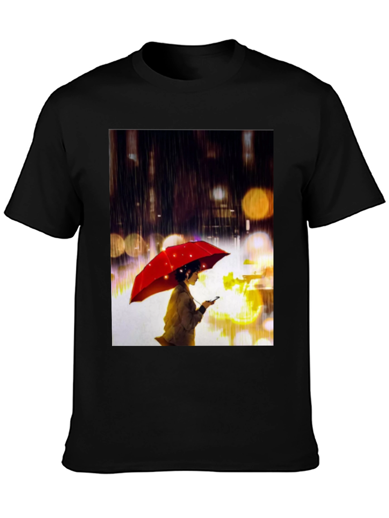 Rainy Night T-Shirt: Woman with Red Umbrella