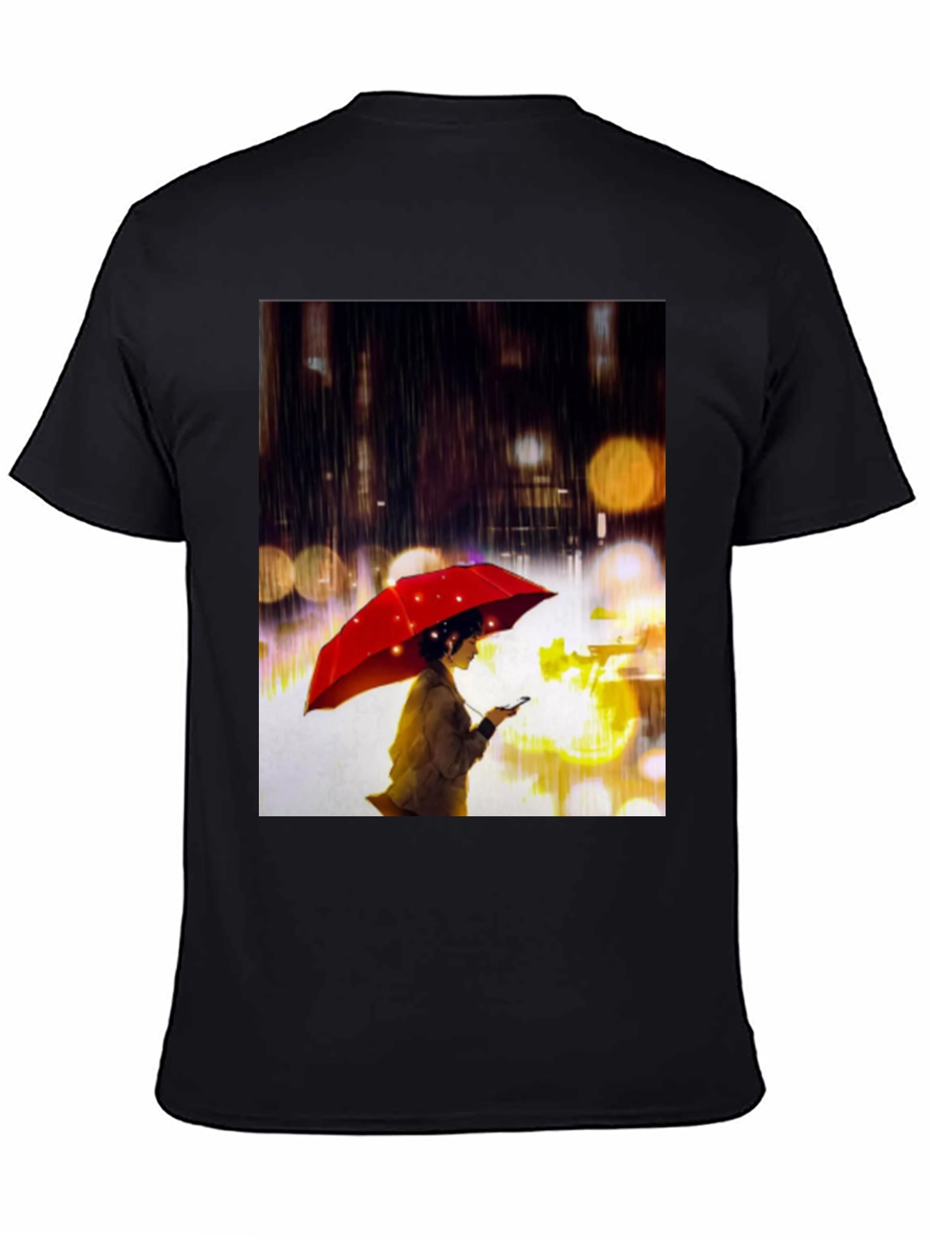 Rainy Night T-Shirt: Woman with Red Umbrella