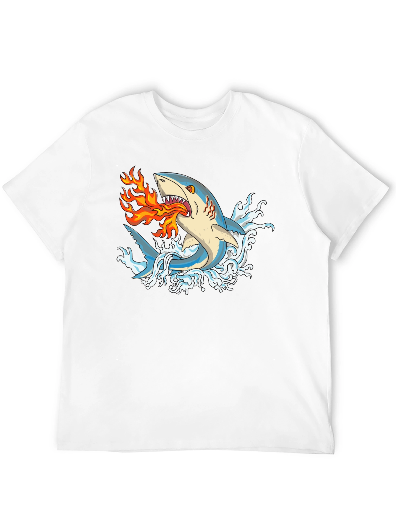 Fire-Breathing Shark Graphic Tee - Black
