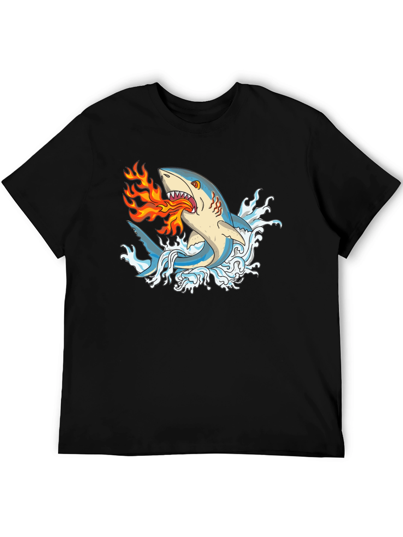 Fire-Breathing Shark Graphic Tee - Black