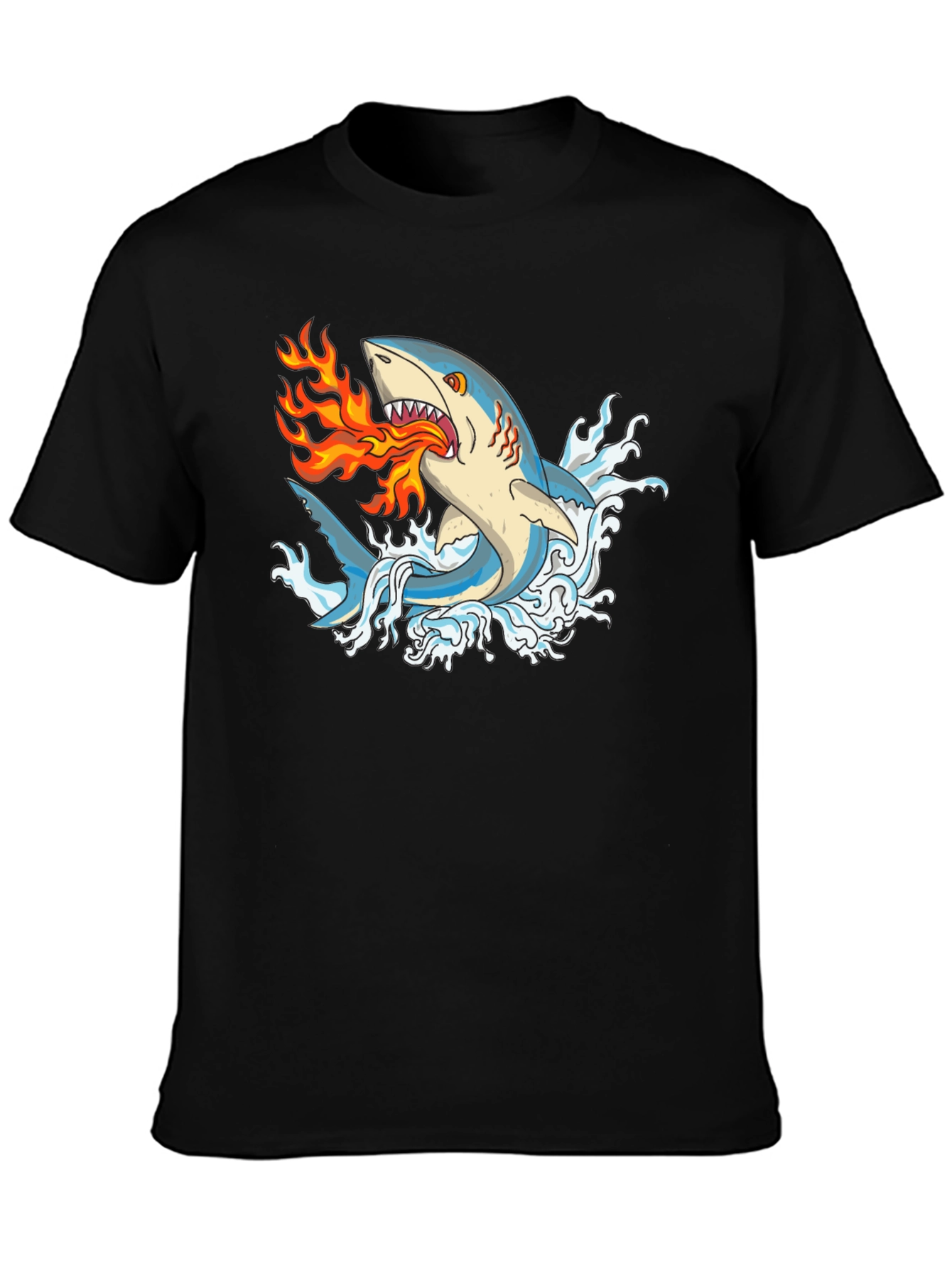 Fire-Breathing Shark Graphic Tee - Black