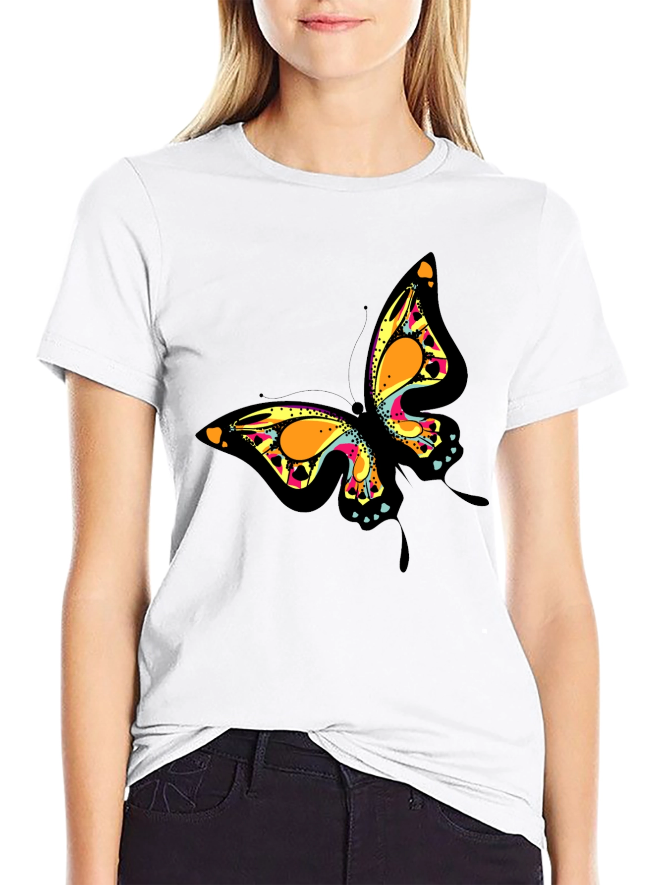 Butterfly Graphic Print Black T-Shirt