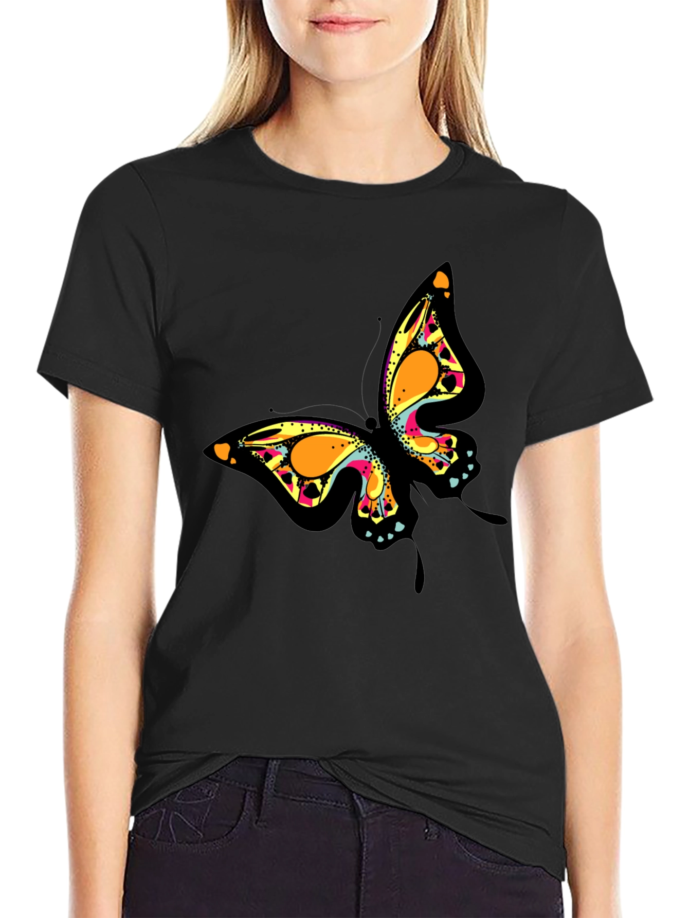 Butterfly Graphic Print Black T-Shirt