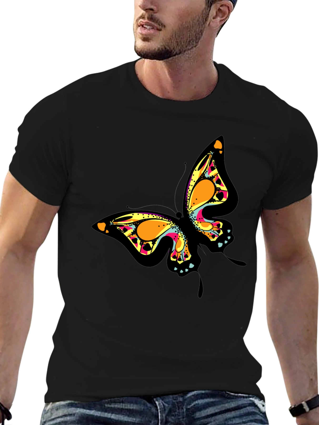 Butterfly Graphic Print Black T-Shirt