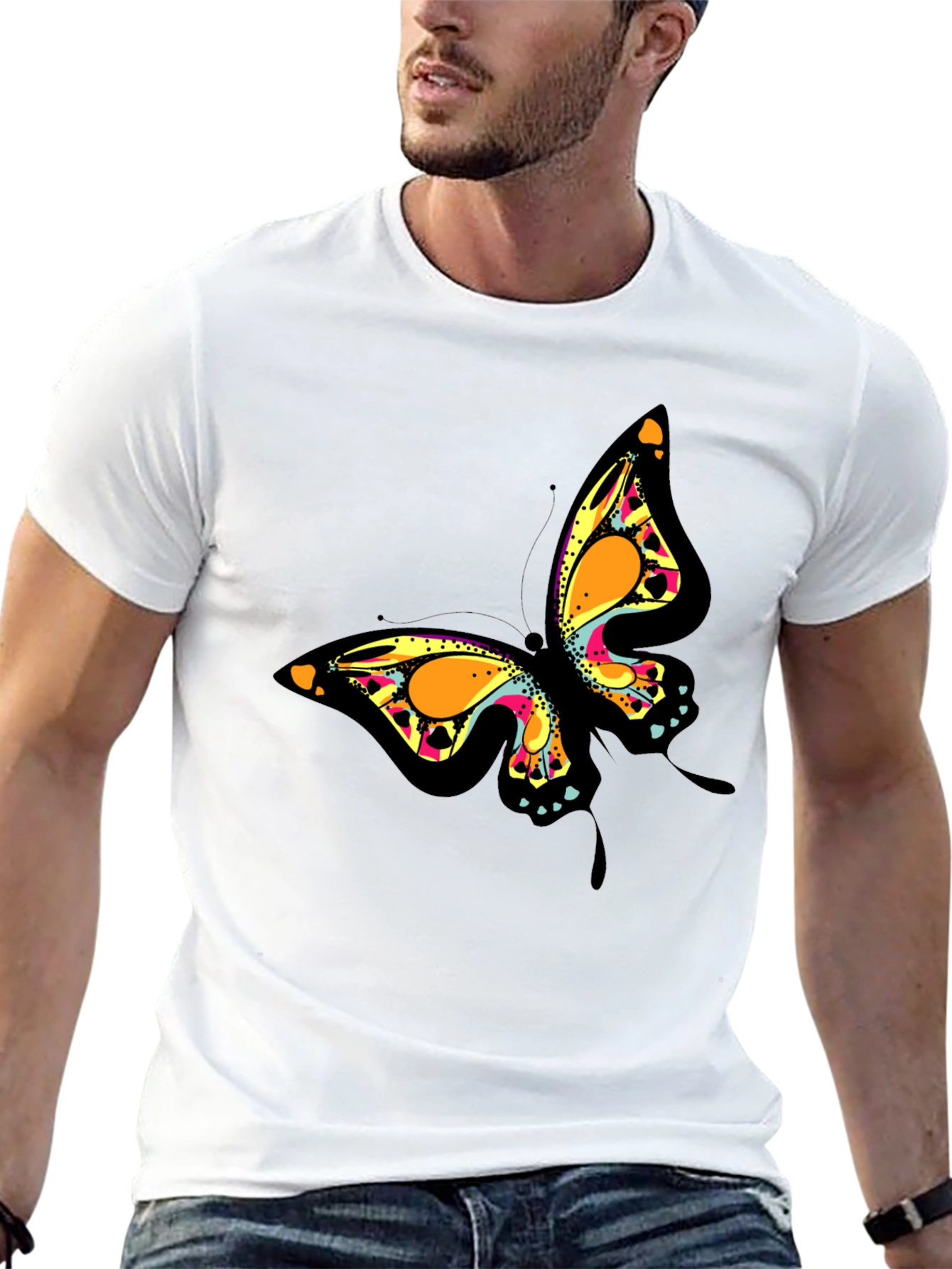 Butterfly Graphic Print Black T-Shirt