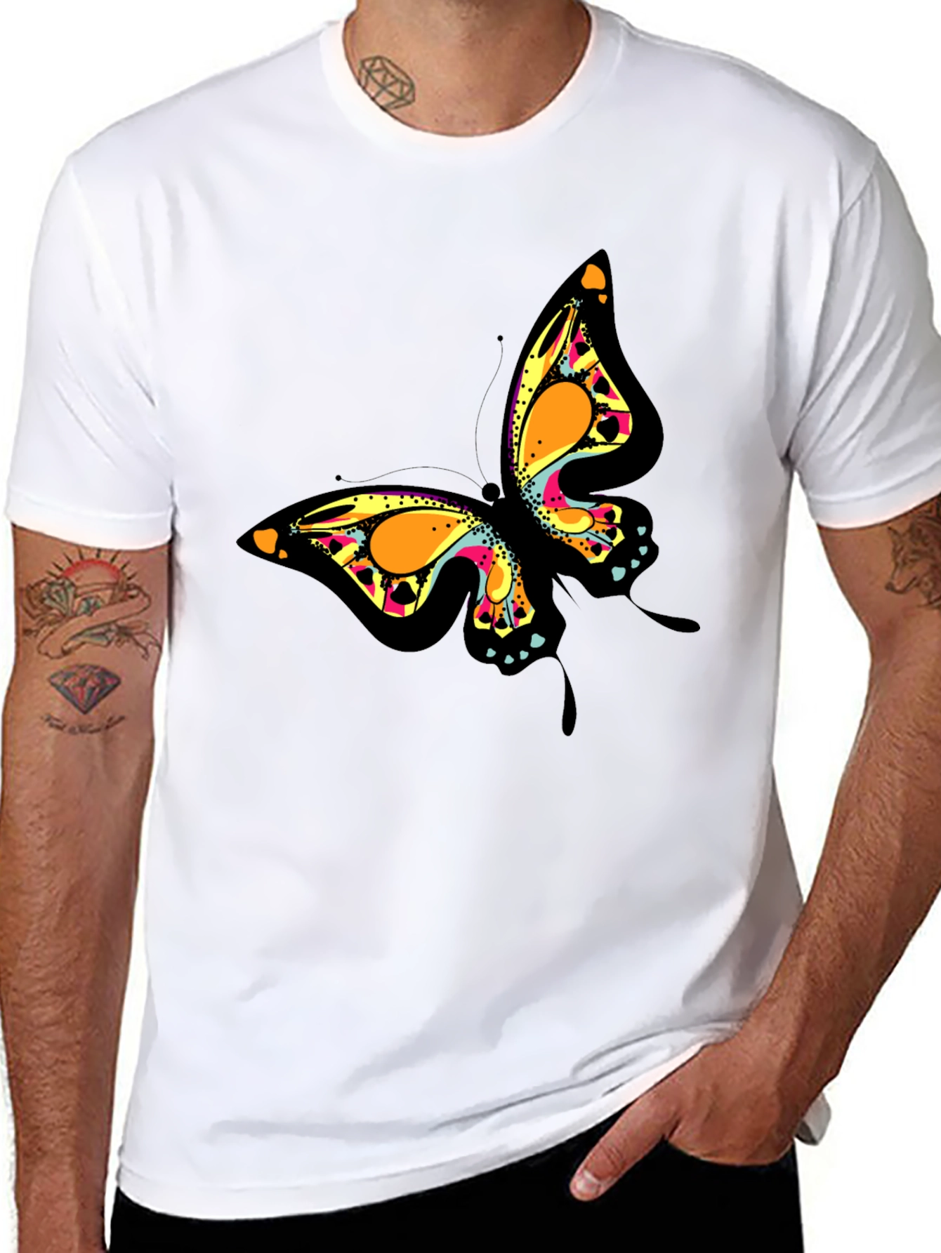 Butterfly Graphic Print Black T-Shirt