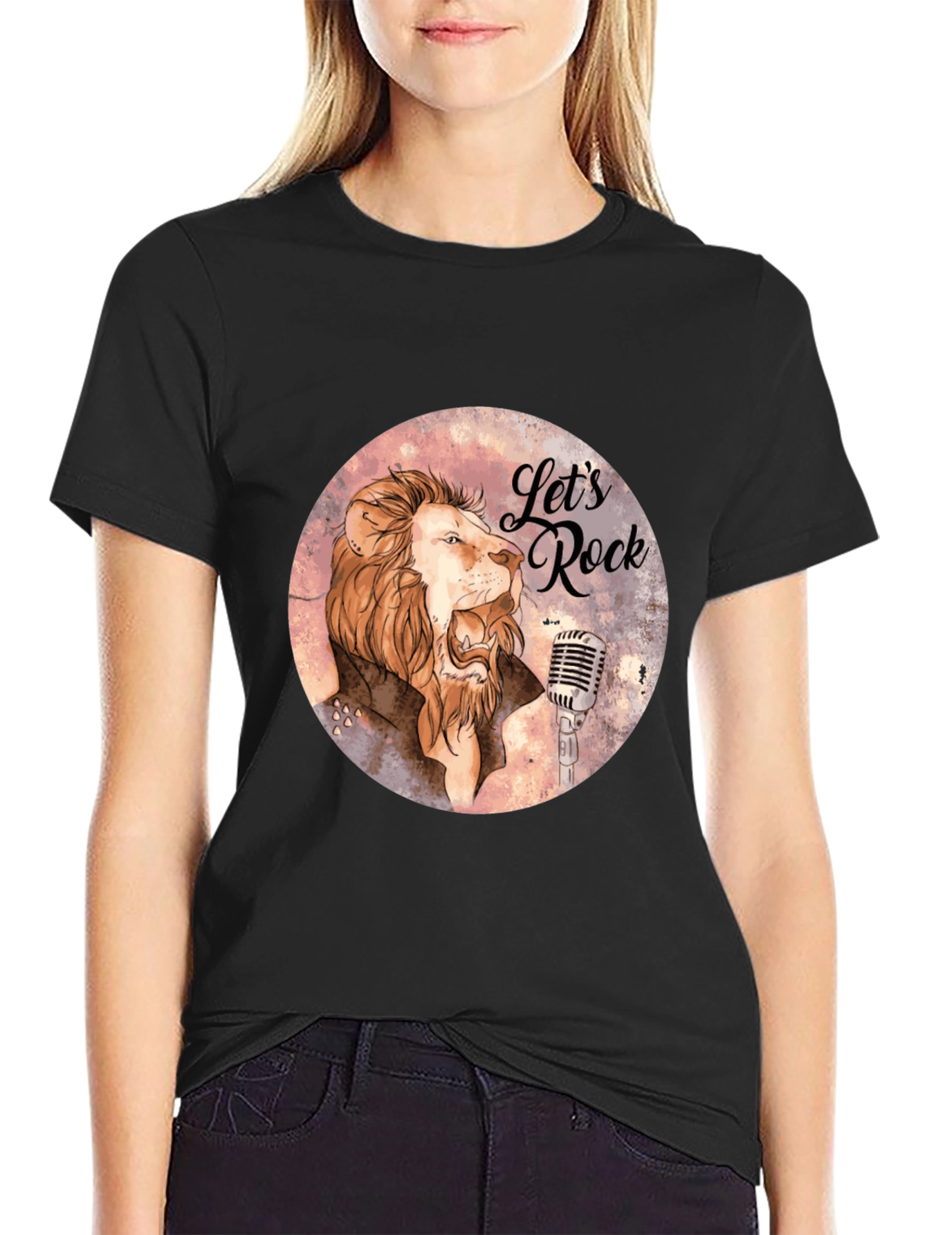 Lets Rock Lion Graphic T-Shirt - Black