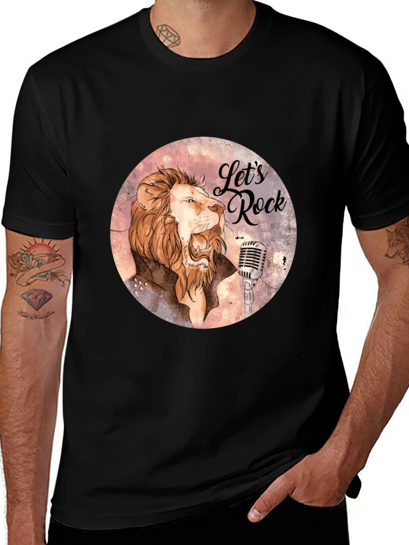 Lets Rock Lion Graphic T-Shirt - Black