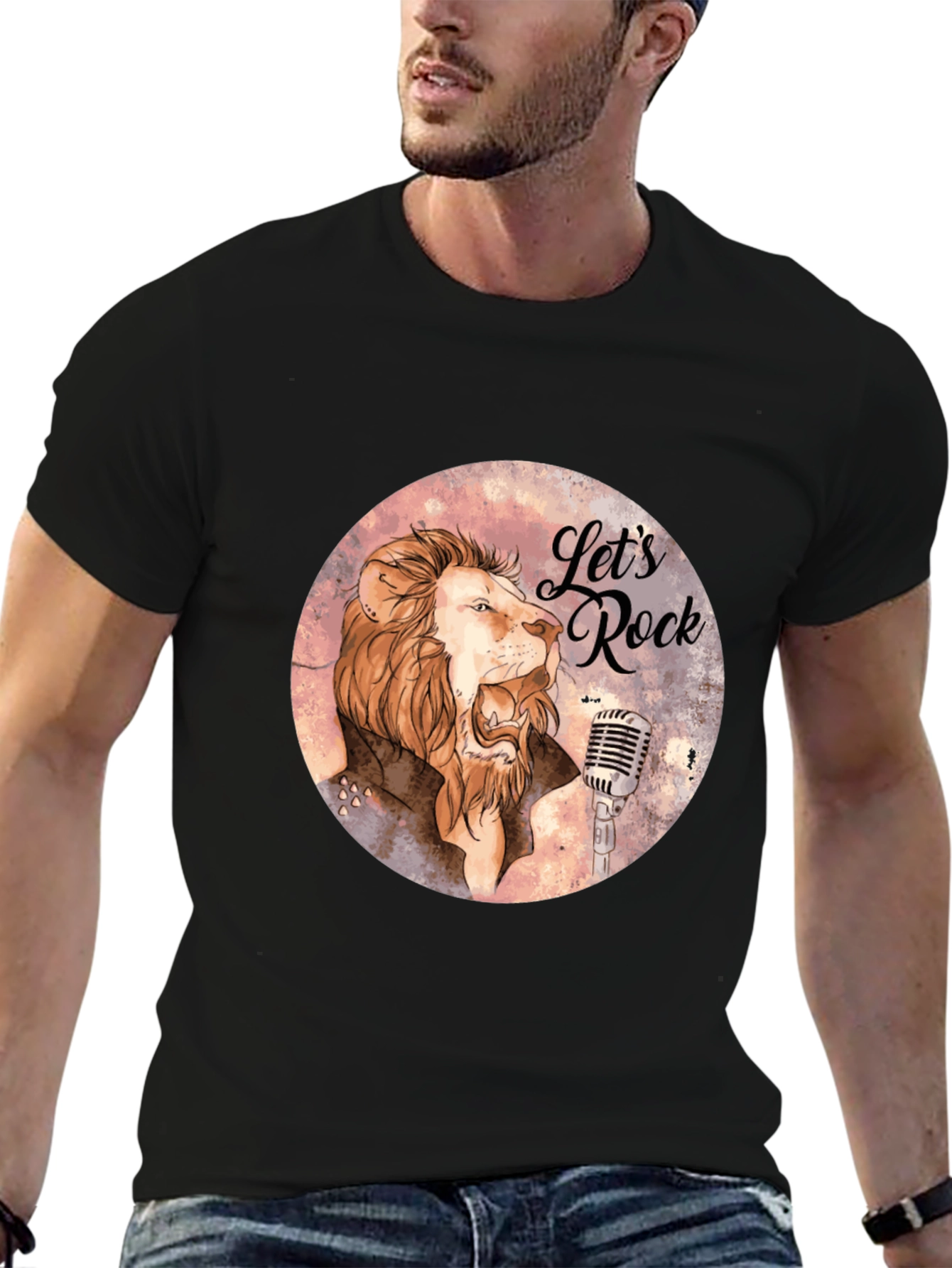 Lets Rock Lion Graphic T-Shirt - Black