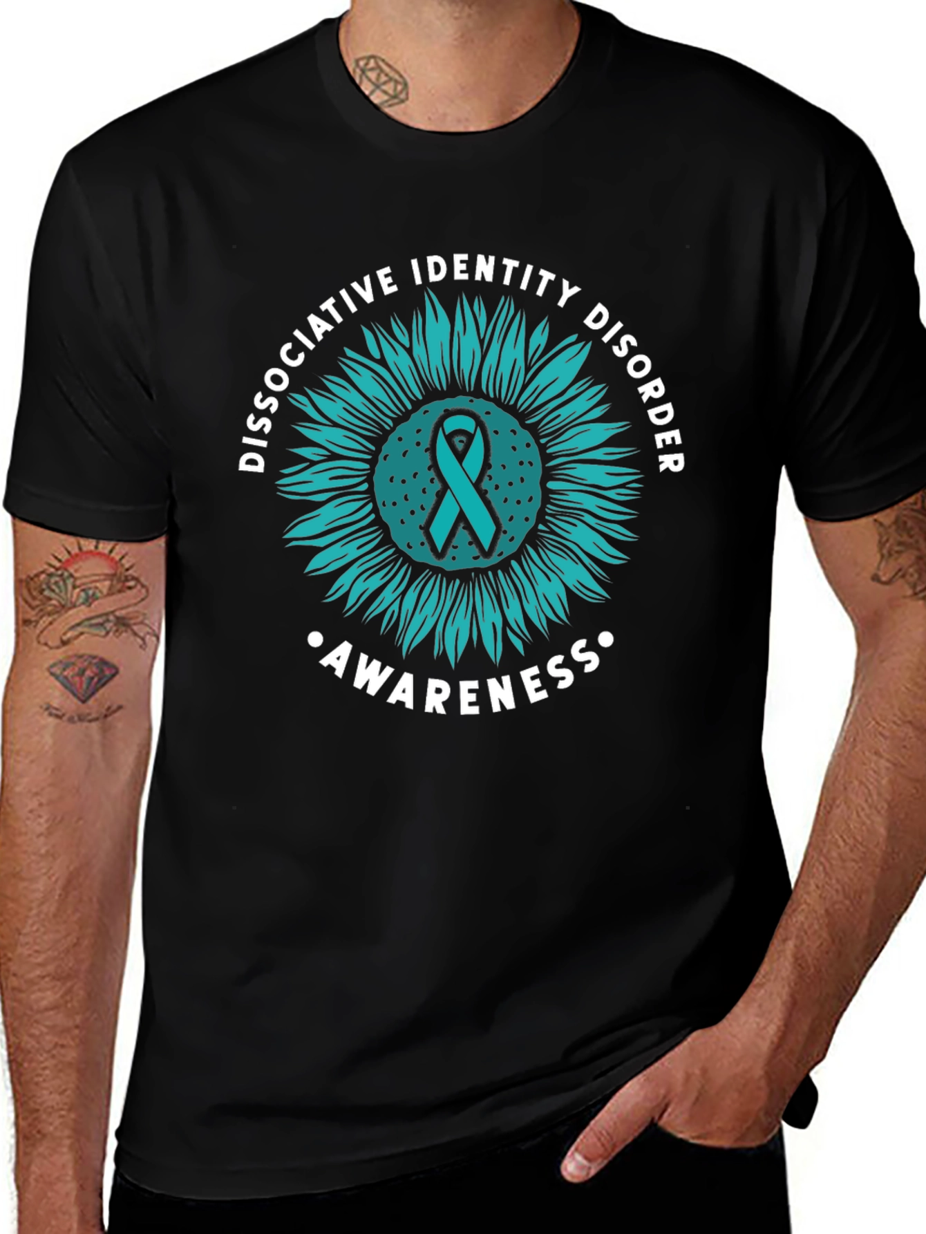 DID Awareness Sunflower Graphic Tee - Black Cotton Blend