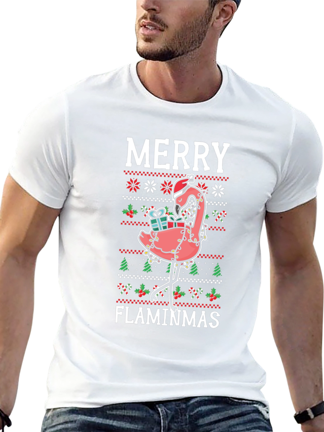 Merry Flaminmas Flamingo Ugly Christmas T-Shirt