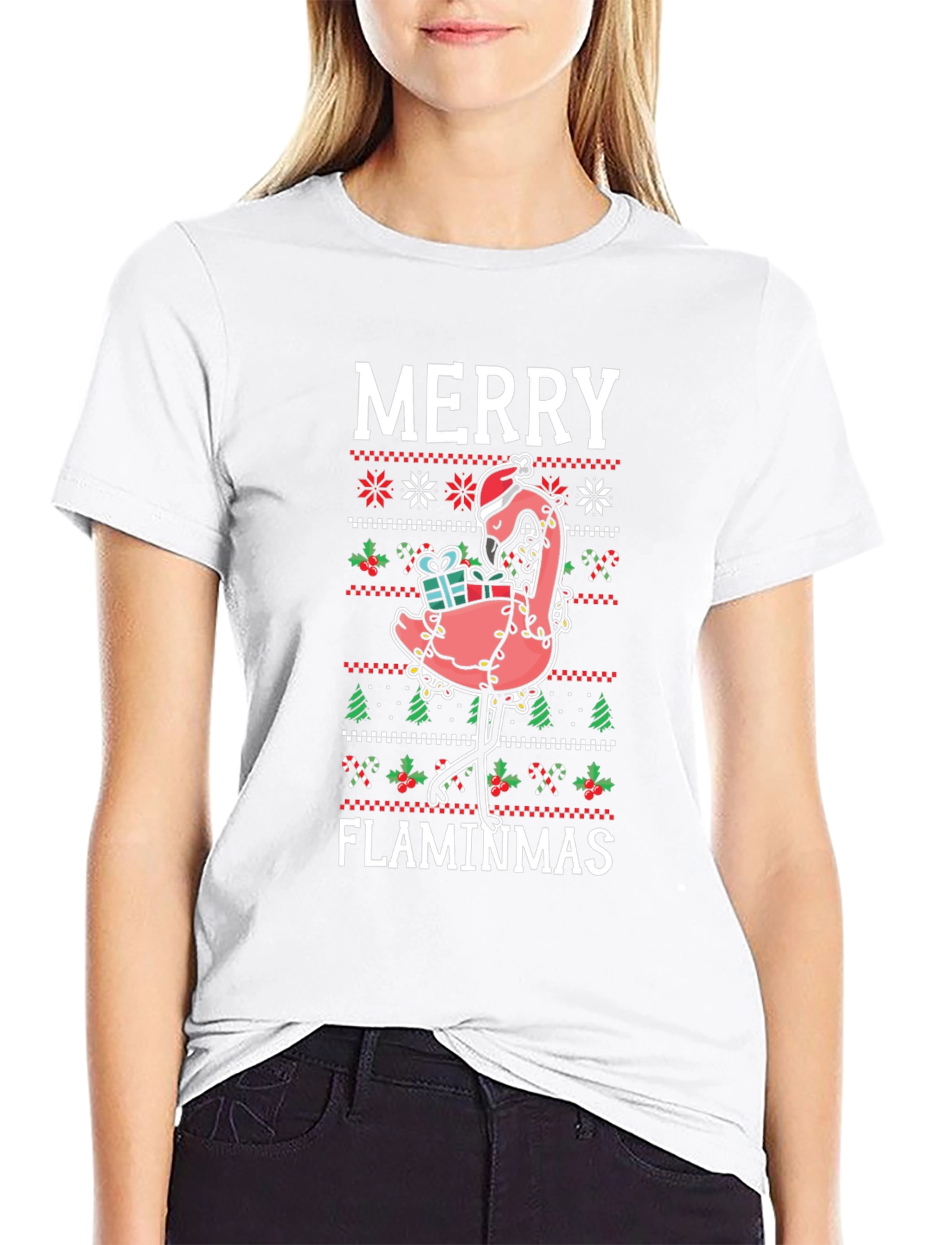Merry Flaminmas Flamingo Ugly Christmas T-Shirt