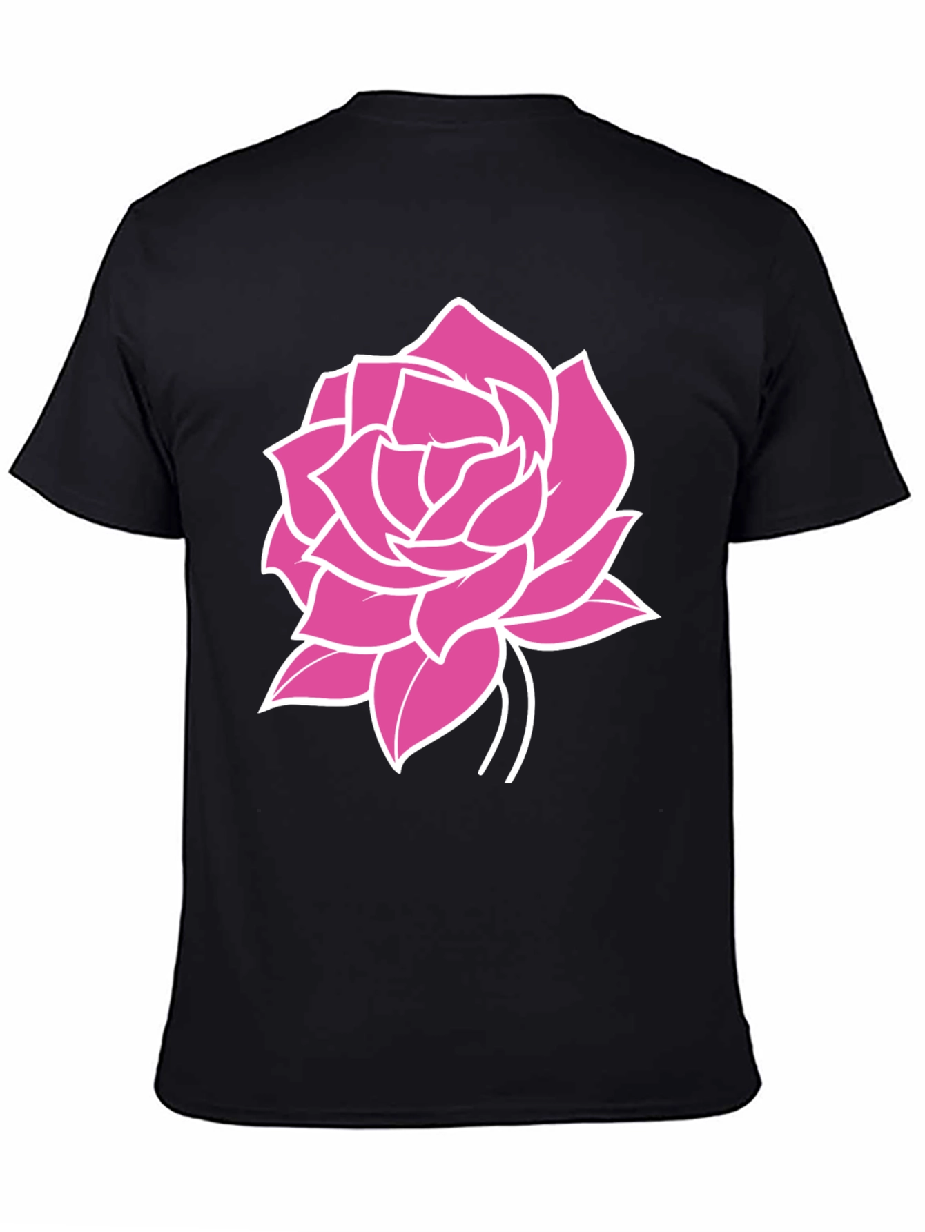 Black T-Shirt with Pink Rose Graphic