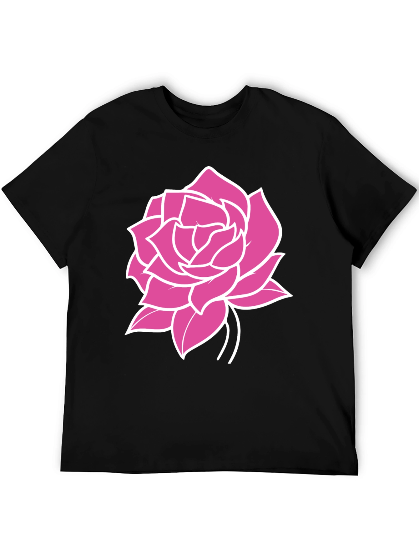 Black T-Shirt with Pink Rose Graphic