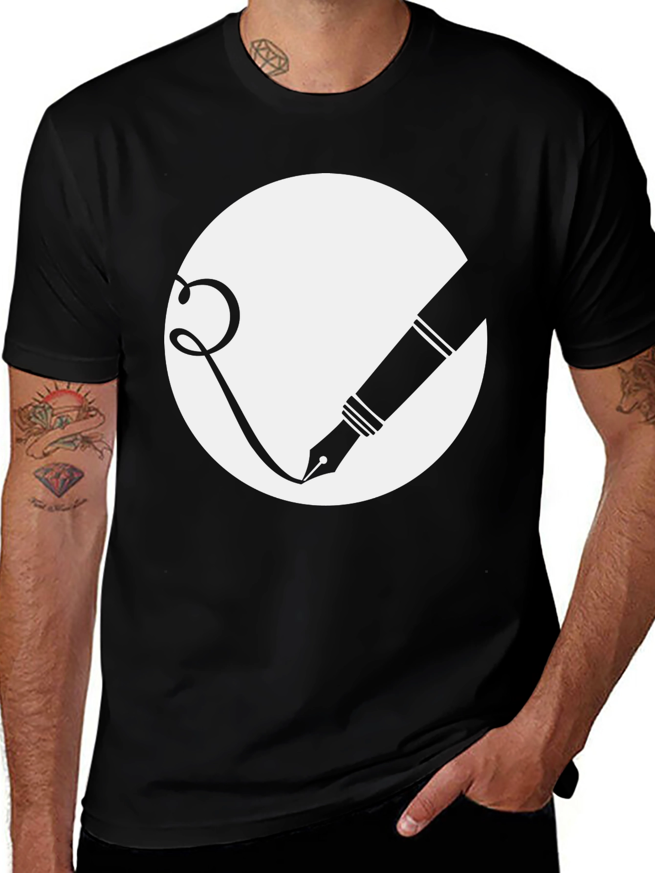 Ink Pen Graphic Tee - Stylish Black Cotton T-Shirt