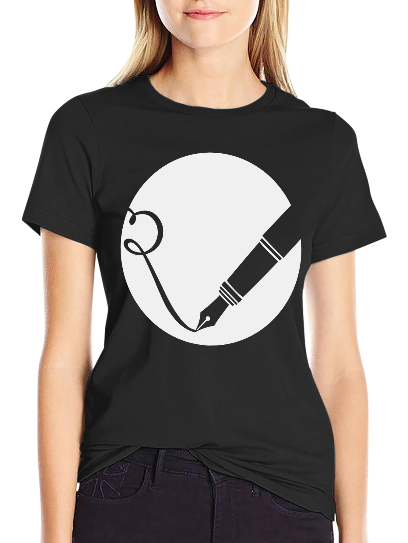 Ink Pen Graphic Tee - Stylish Black Cotton T-Shirt