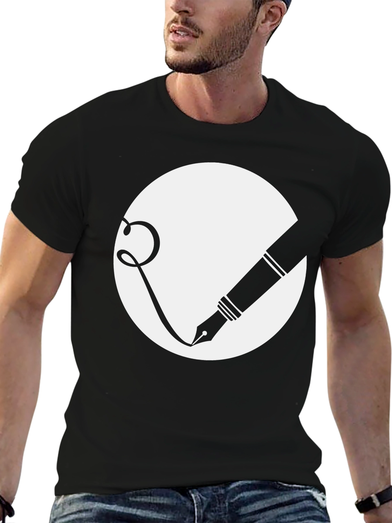 Ink Pen Graphic Tee - Stylish Black Cotton T-Shirt