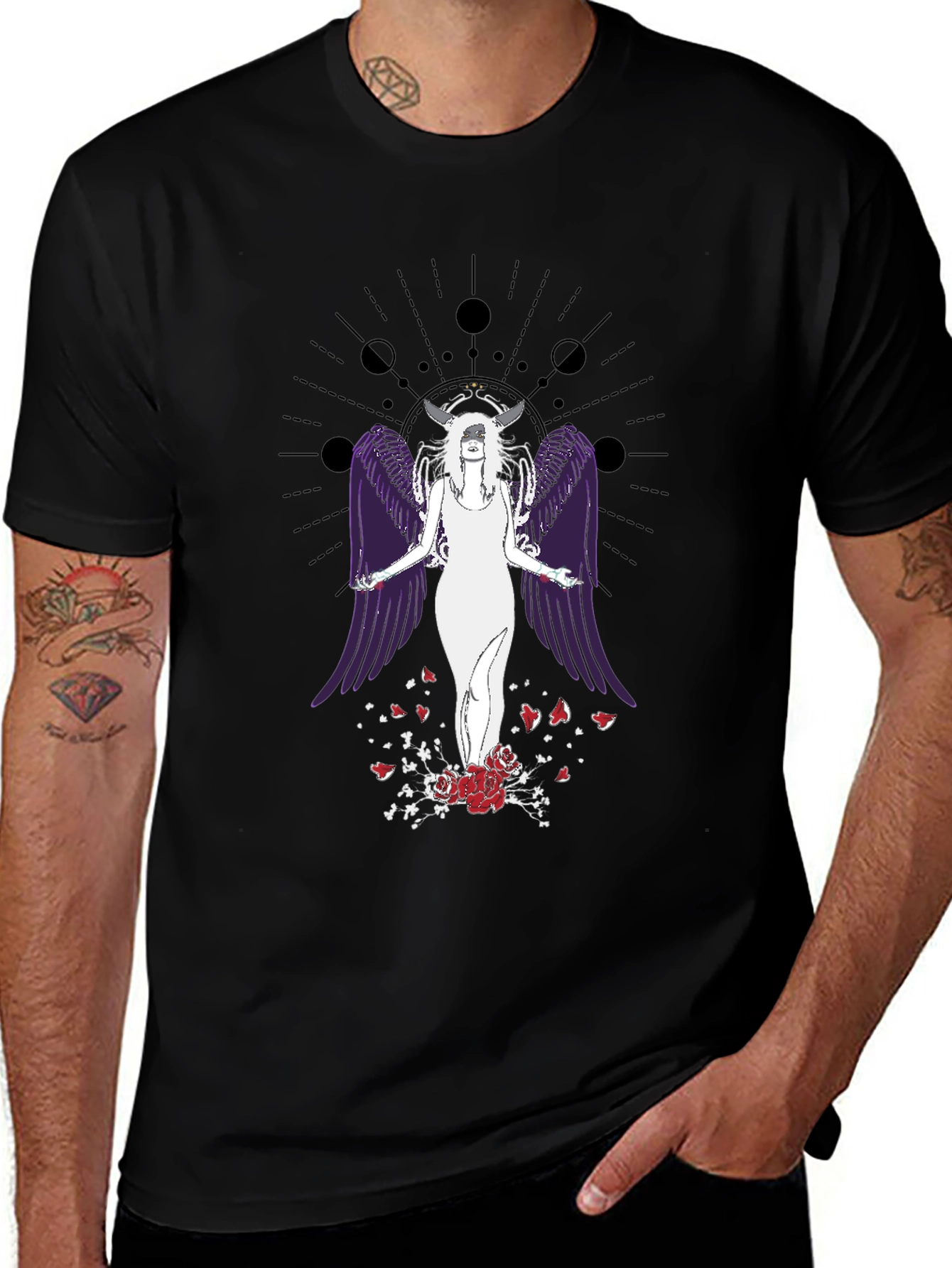 Celestial Angel Wings Graphic Tee - Gothic Aesthetic