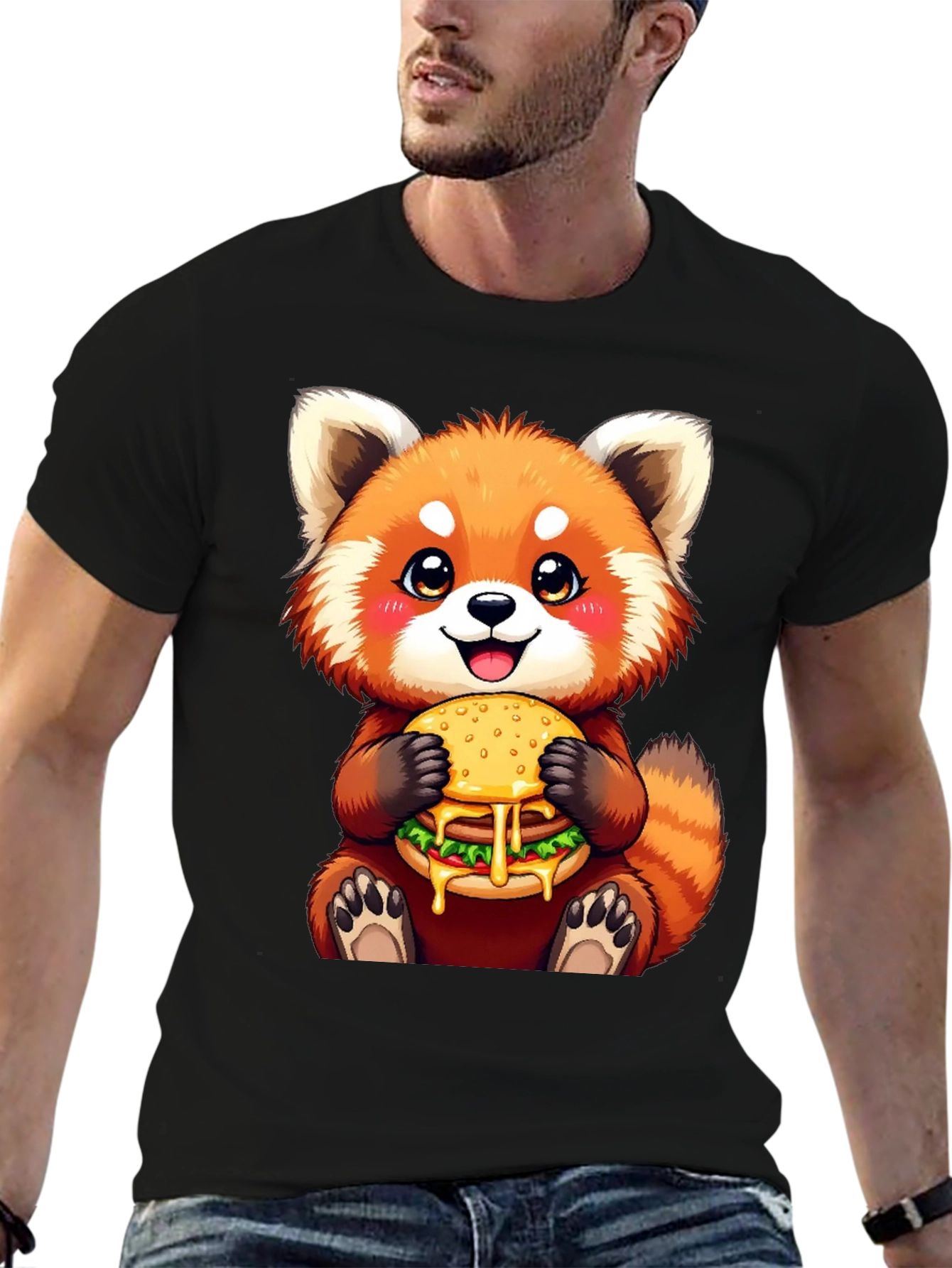 Red Panda Burger T-Shirt Cute Cartoon Tee