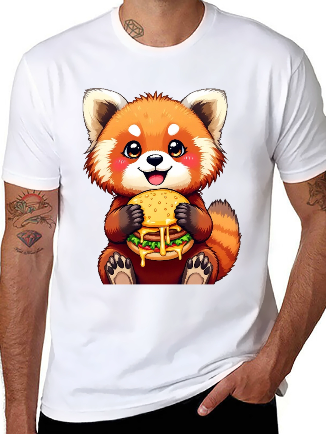 Red Panda Burger T-Shirt Cute Cartoon Tee