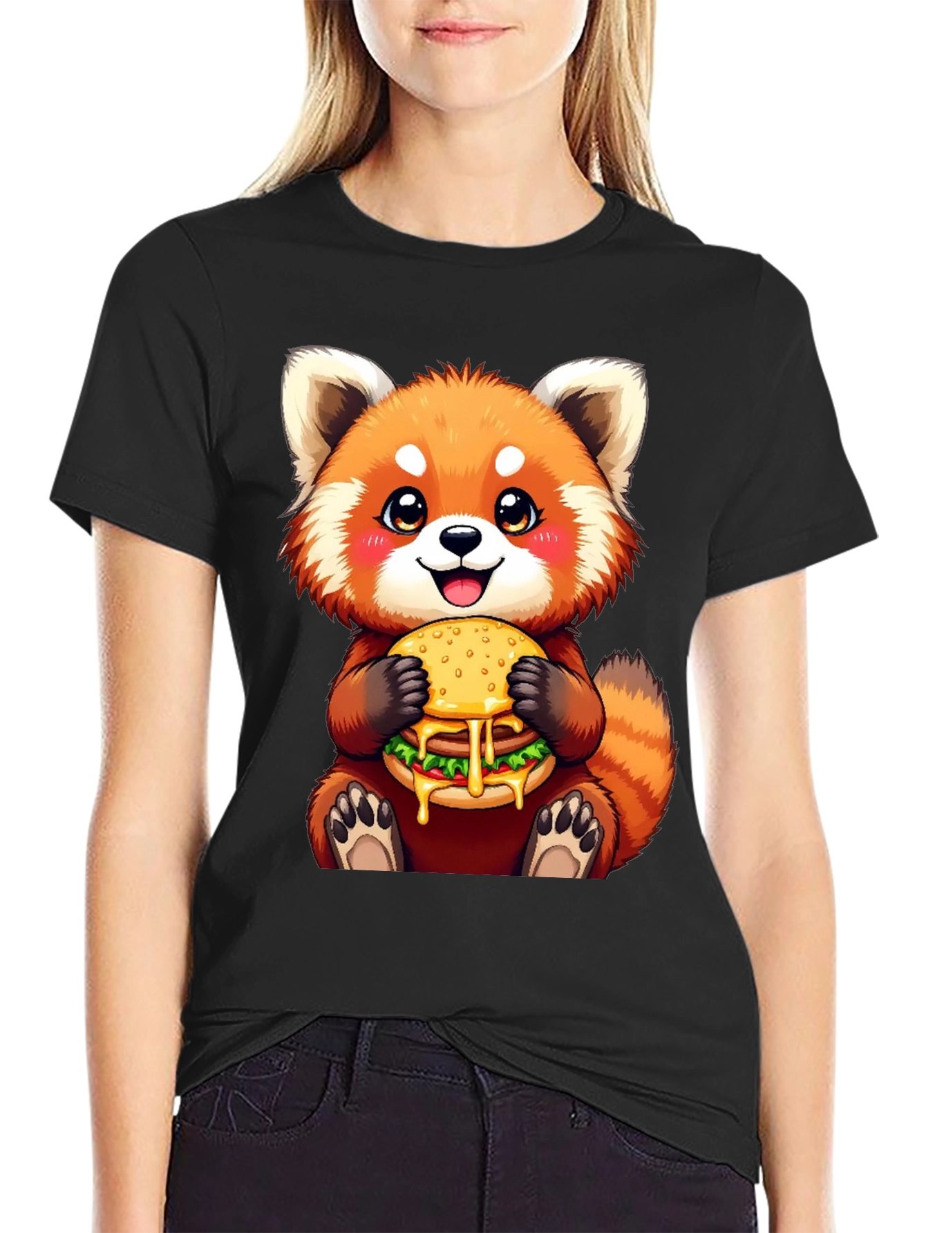 Red Panda Burger T-Shirt Cute Cartoon Tee