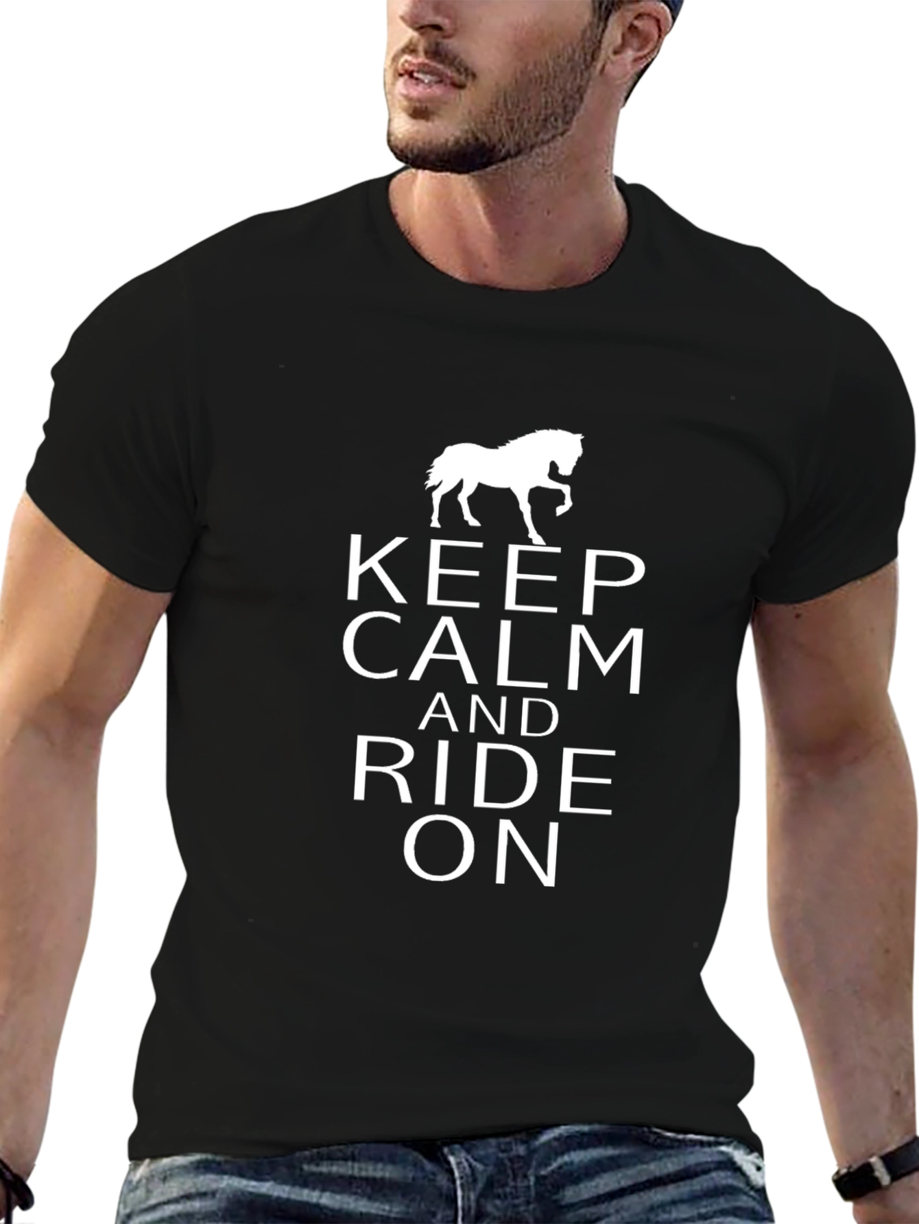 Keep Calm Ride On Black Graphic T-Shirt