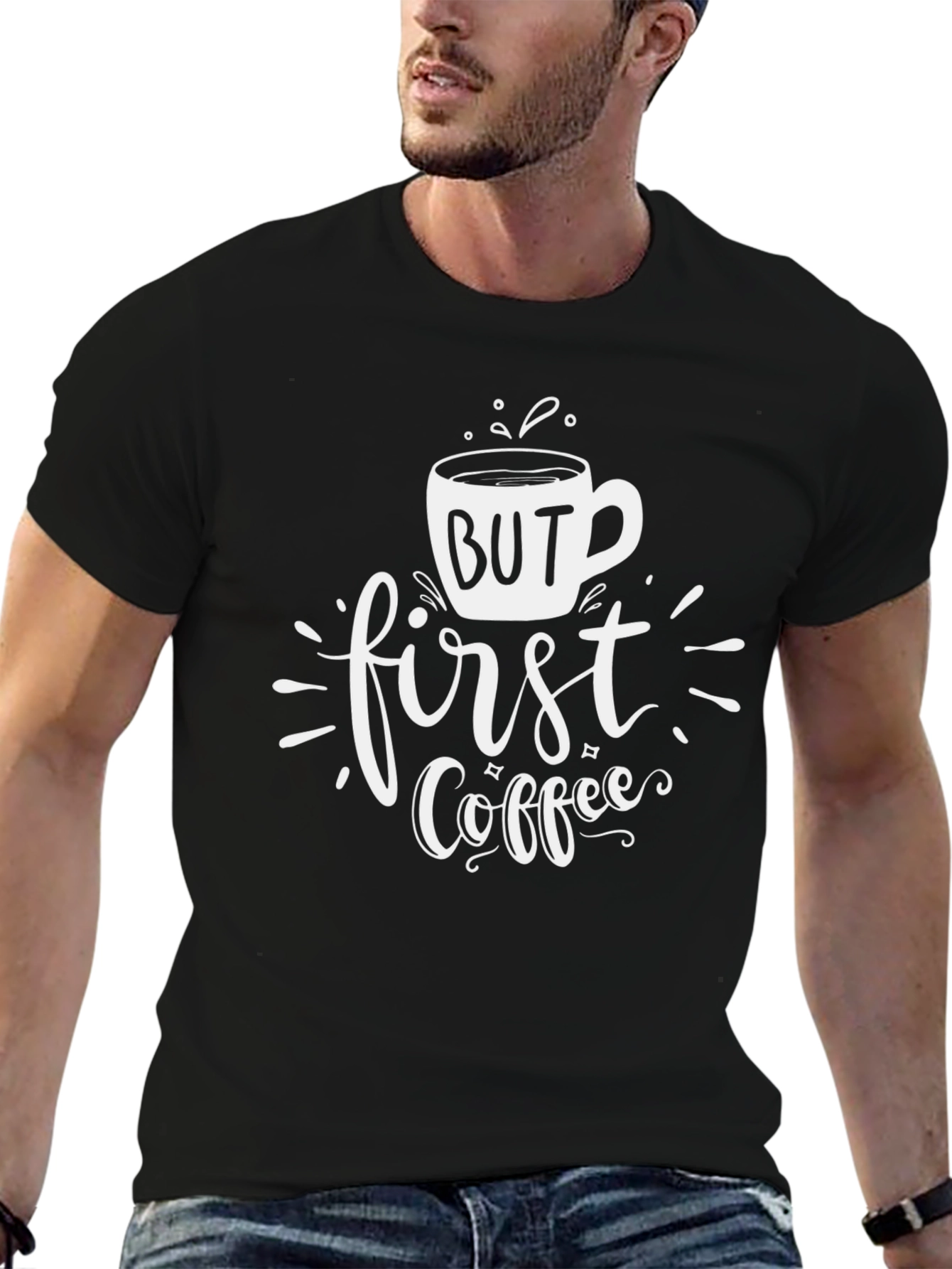 But First Coffee Graphic Tee - Casual Black T-Shirt