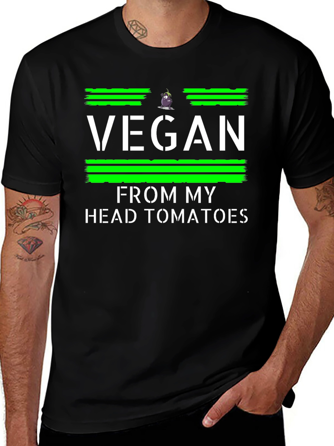 Vegan From My Head Tomatoes Black T-Shirt