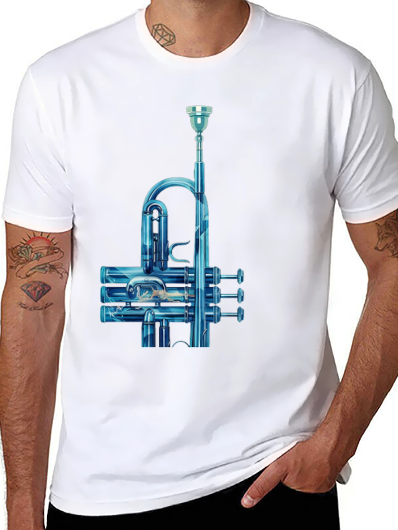 Blue Trumpet Graphic Tee - Musicians Style