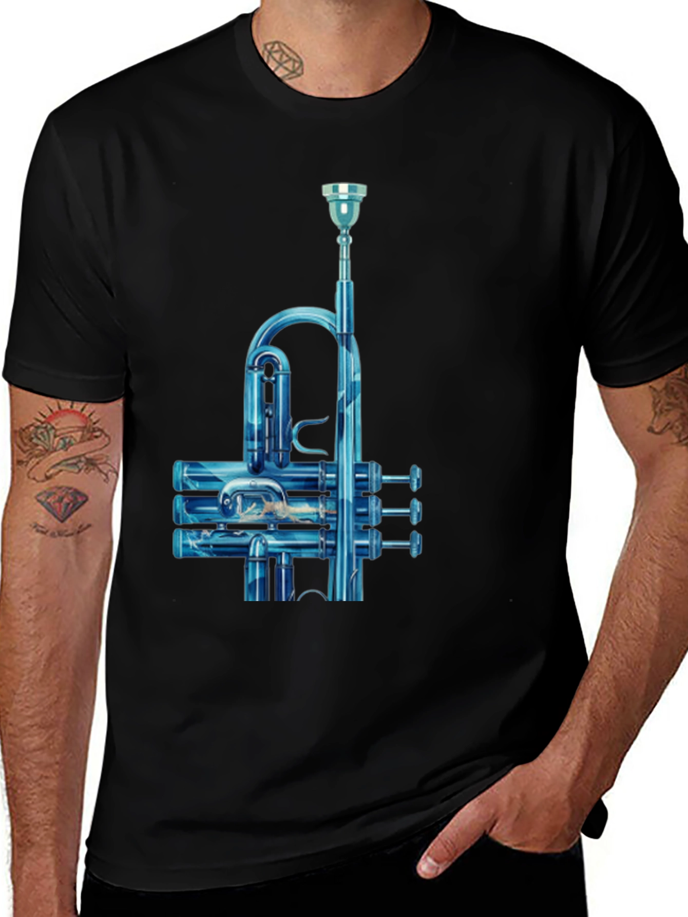 Blue Trumpet Graphic Tee - Musicians Style