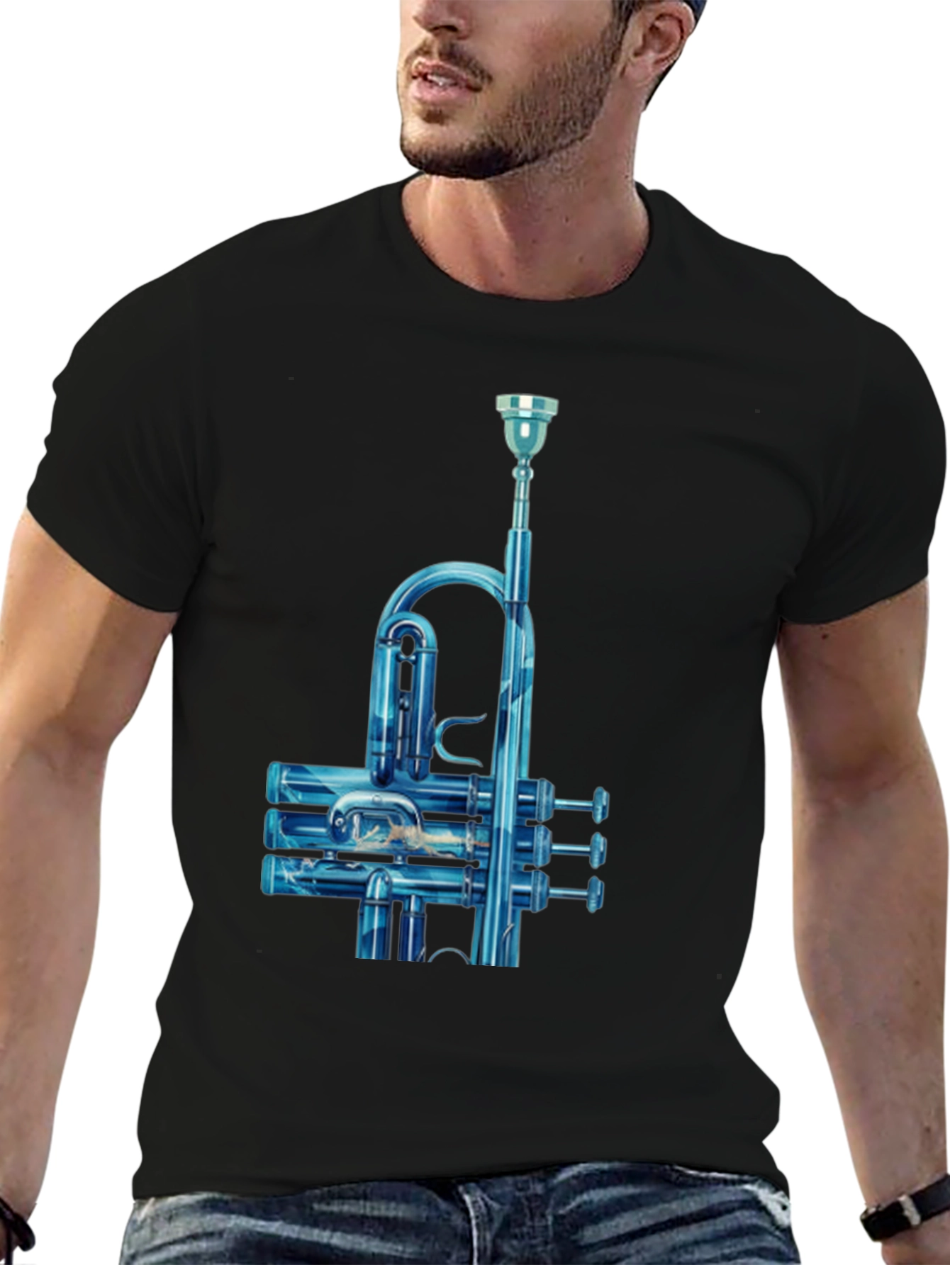 Blue Trumpet Graphic Tee - Musicians Style