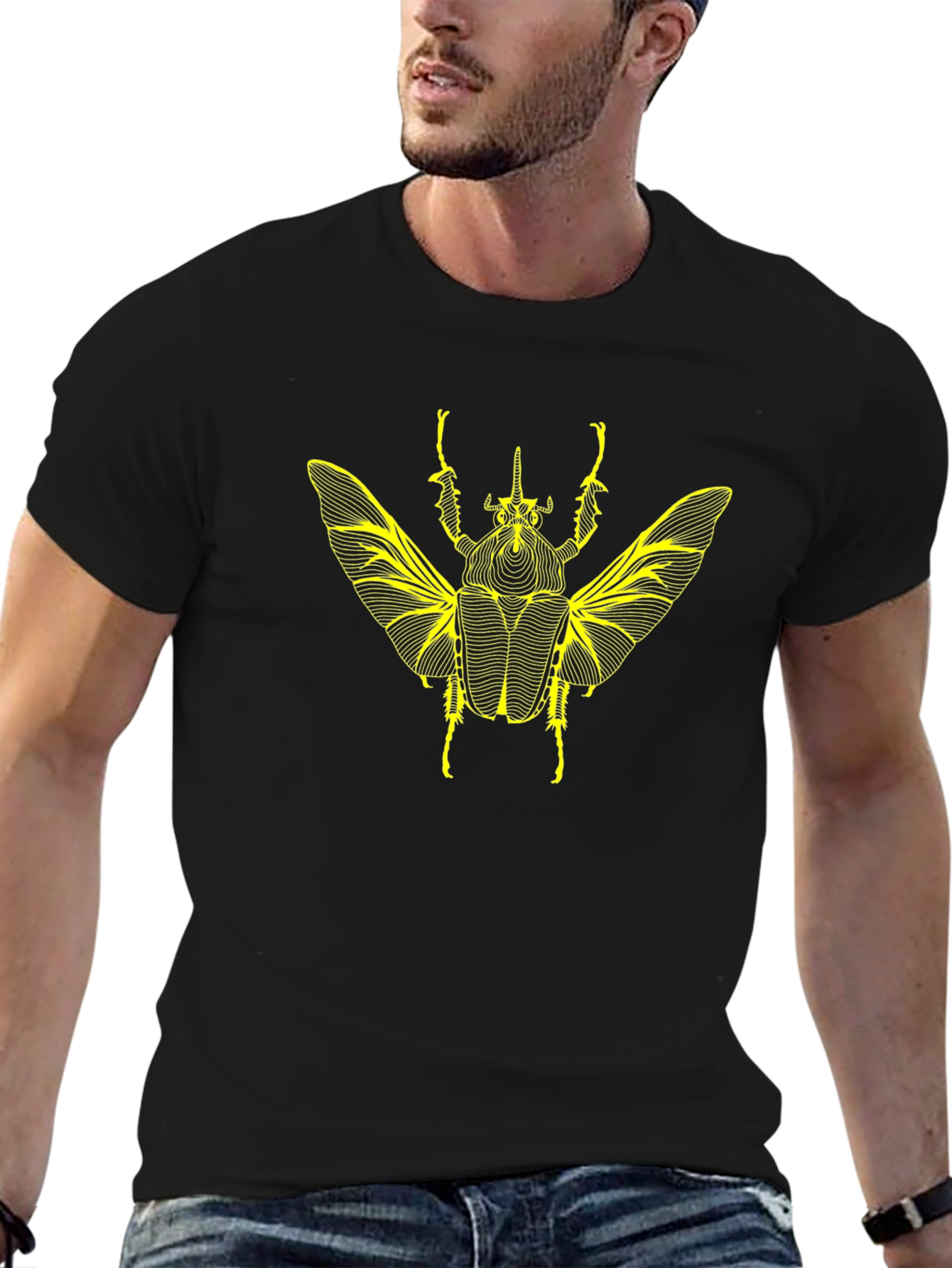 Black T-Shirt with Insect Graphic