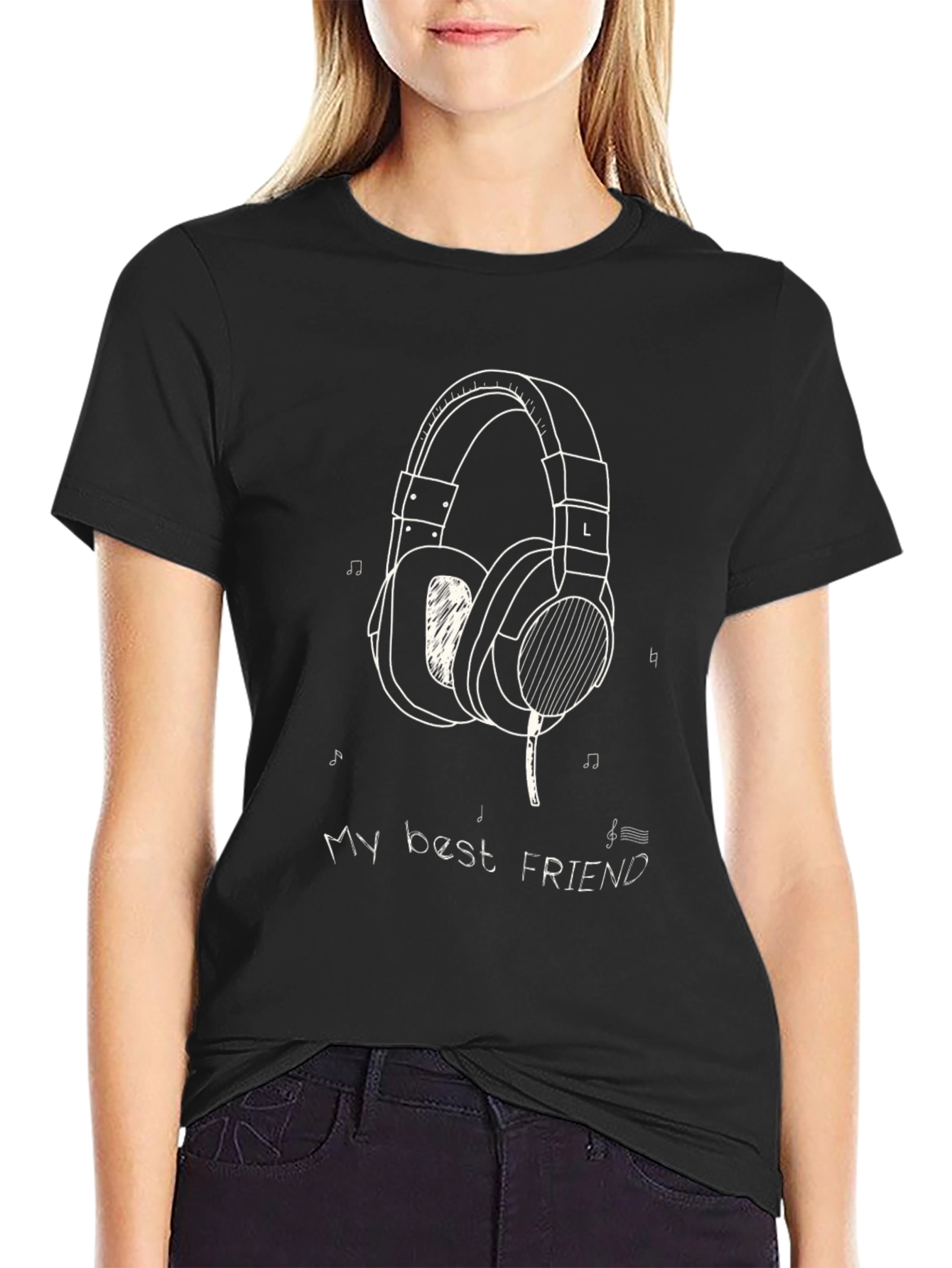 Headphone Friend Black Graphic Tee