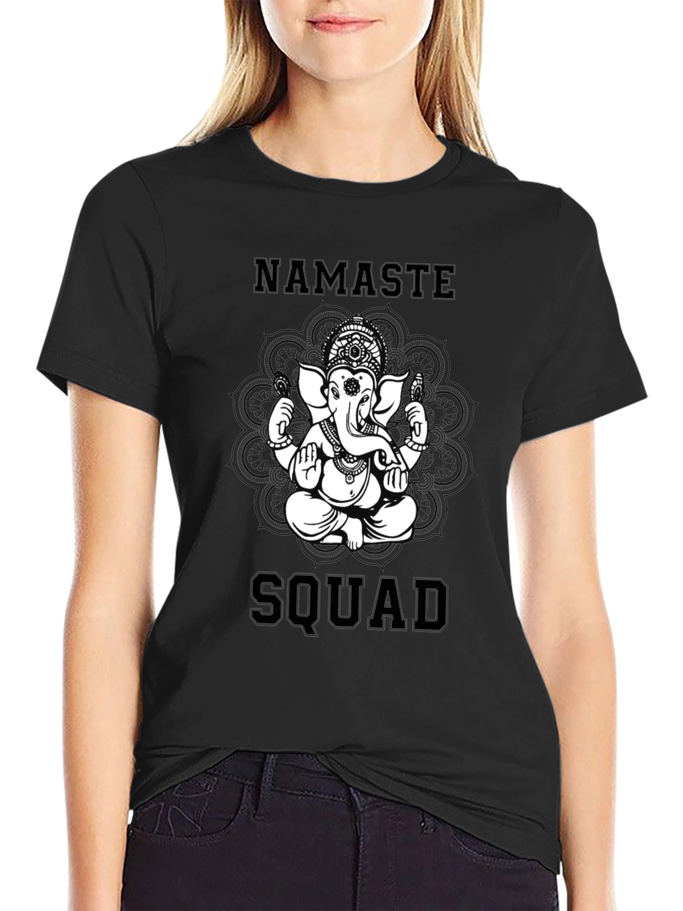 Namaste Squad Graphic Tee - Black Cotton T-Shirt