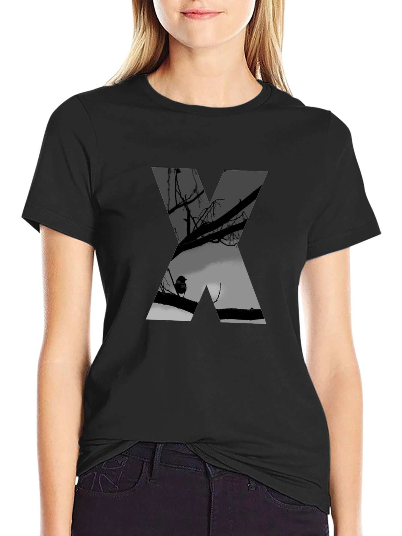 Abstract Silhouette X Graphic Tee - Black