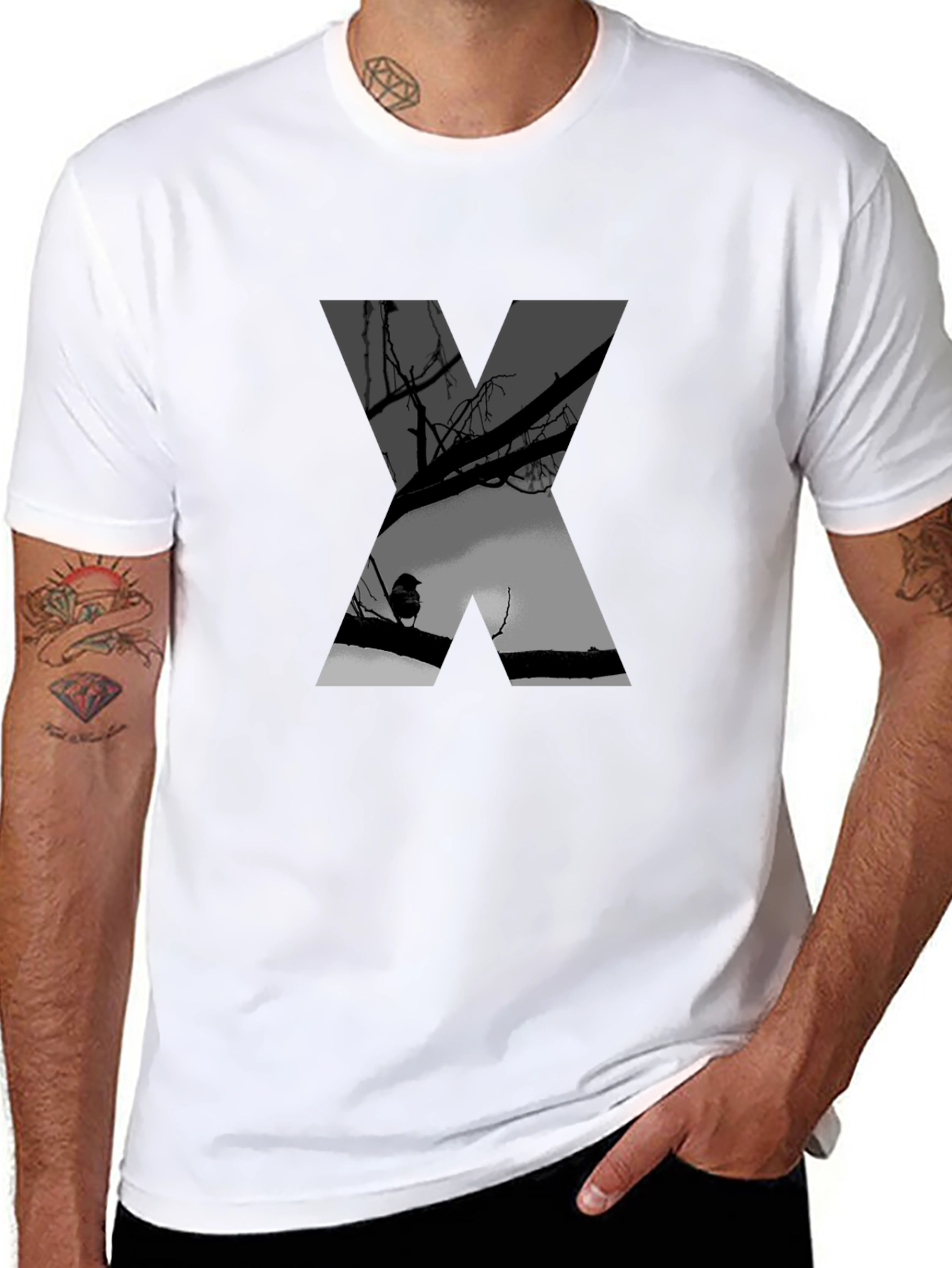 Abstract Silhouette X Graphic Tee - Black