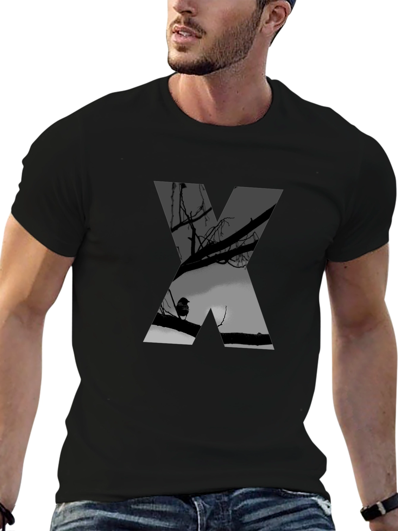 Abstract Silhouette X Graphic Tee - Black
