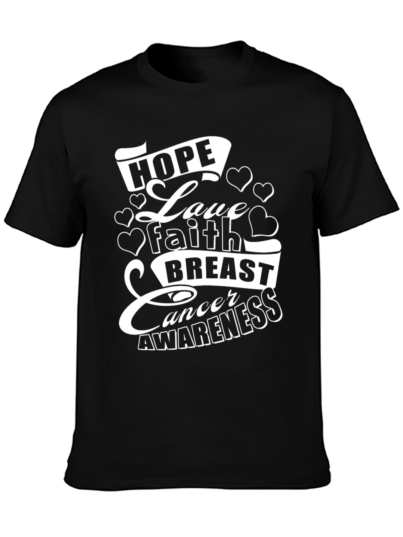 Hope Love Faith Breast Cancer Awareness Black T-Shirt